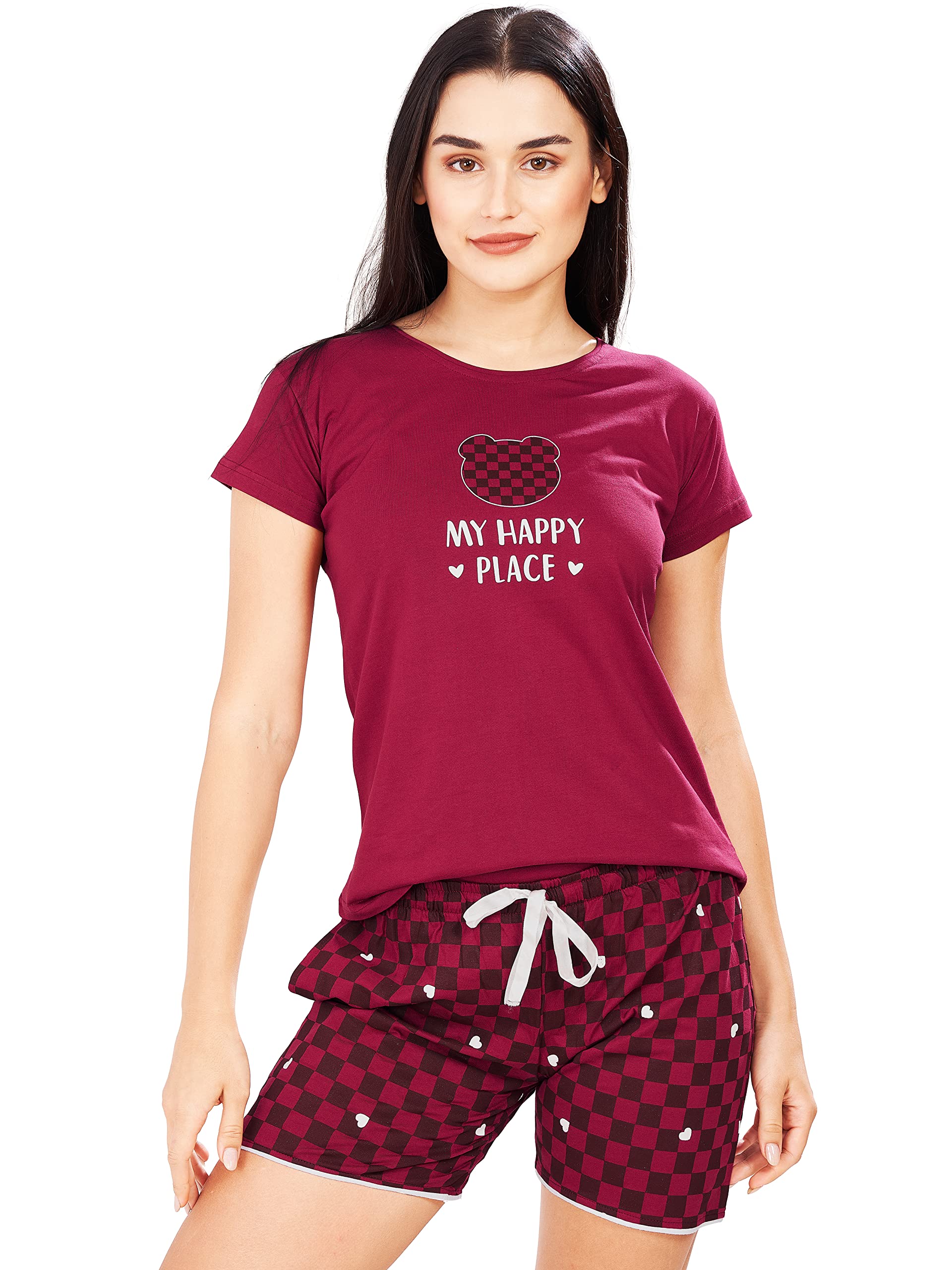 Women Cotton Printed Night Suit Set of Top & Shorts-image-22