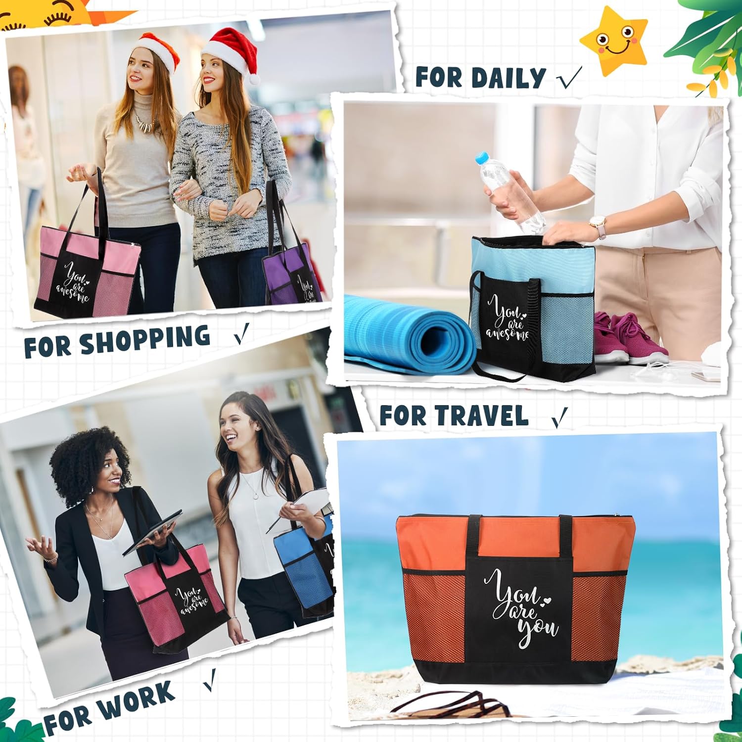 6 Pcs Thank You Tote Bags Bulk for Women, Valentine Office Employee Appreciation Gifts for Teachers, Coworkers, Nurses - Image 5