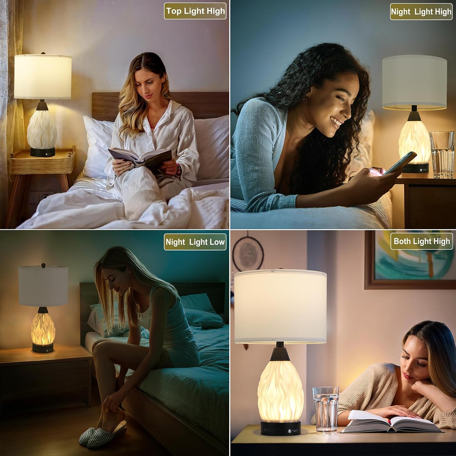 Serteaw 22''Touch Control Table Lamps Set of 2,Stepless Dimmable Bedside Lamps with USB Charging Ports, Black and Cream Living Room End Nightstand Table Lamps with Linen Lampshade, LED Bulbs Included