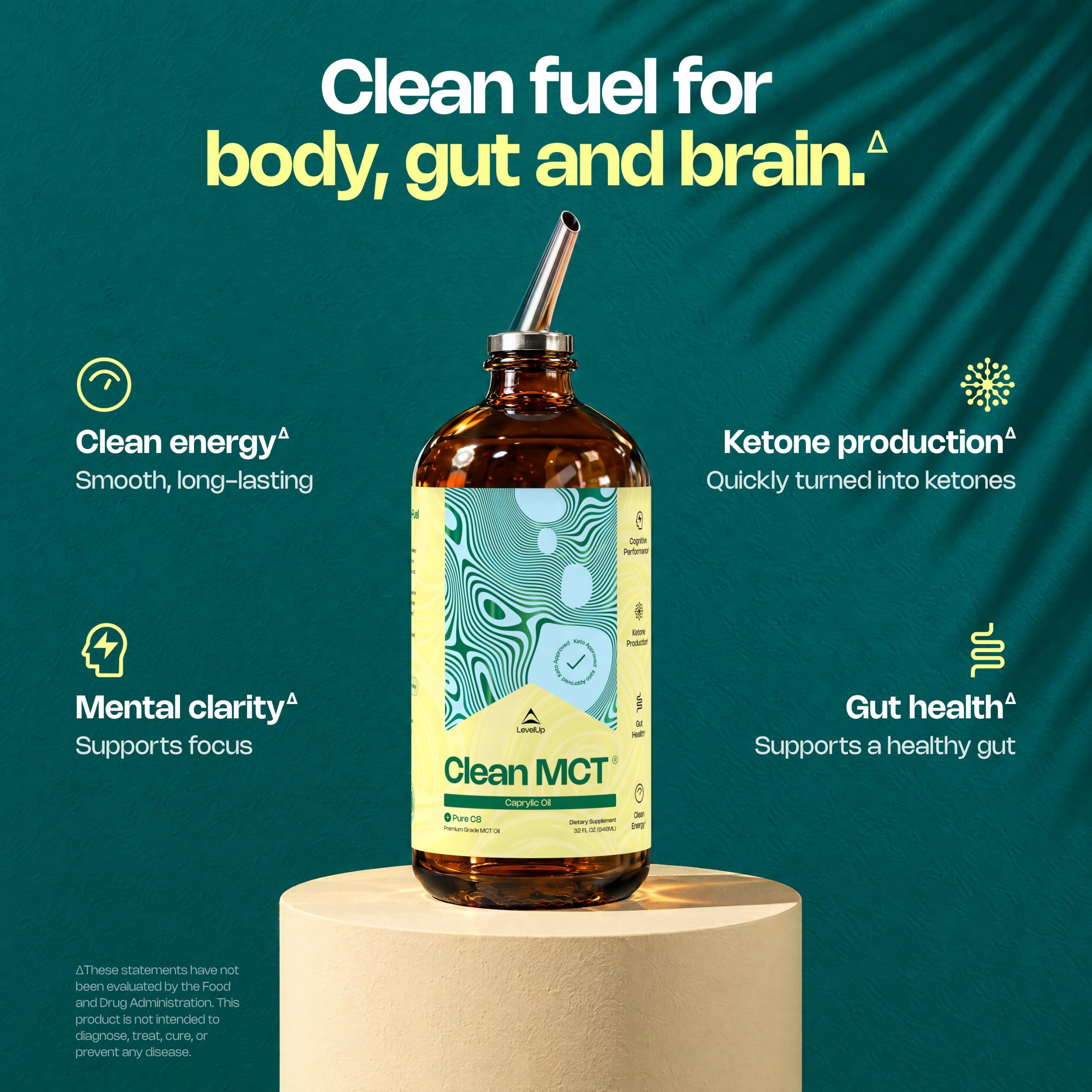 LevelUp Clean MCT Oil, 100% C8 Caprylic Acid, Keto, 32 oz Glass Bottle — Amazon image 7