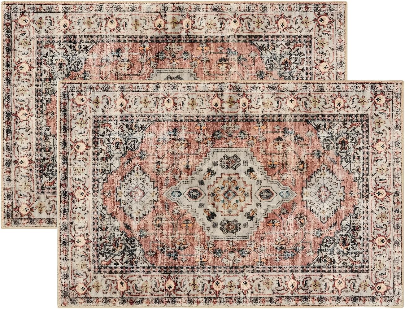 2 Pcs Area Rugs 18" x 30" Washable Non Slip Retro Floor Mat Area Rug Absorbent Entrance Rug Distressed Front Door Mat,Welcome Mats Entryway Rug Doormats for Kitchen (Terracotta) 18" x 30" Terracotta