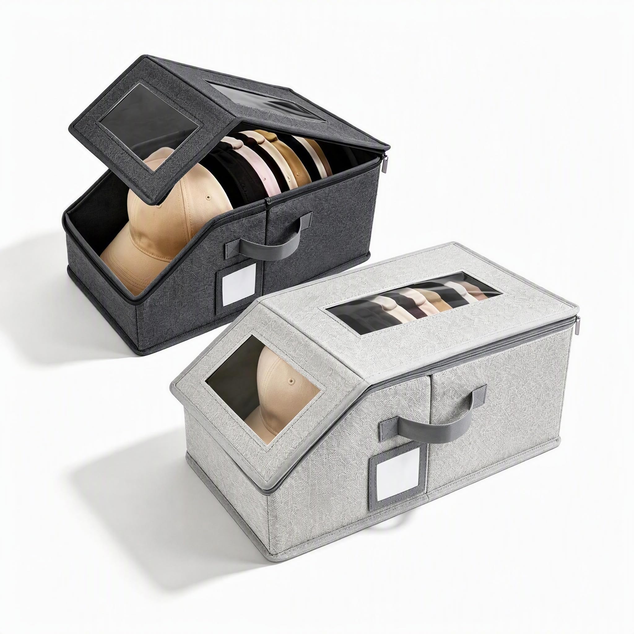 Leshmido 2 Pcs Stackable Hat Storage Box with Clear Window Hat Organizer