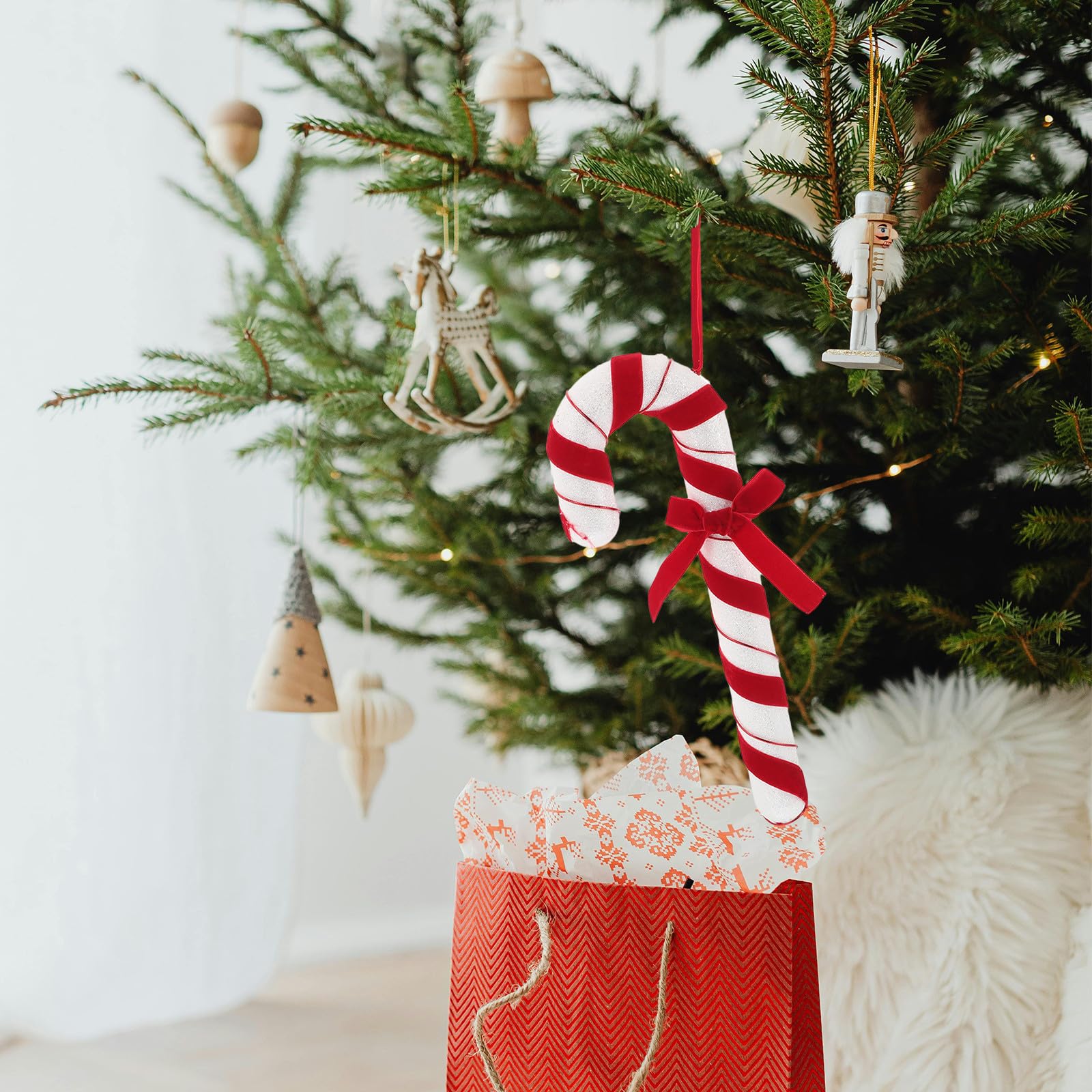TOYANDONA 5 Piezas Adorno Colgante Navideño de Felpa Rojo y Blanco para