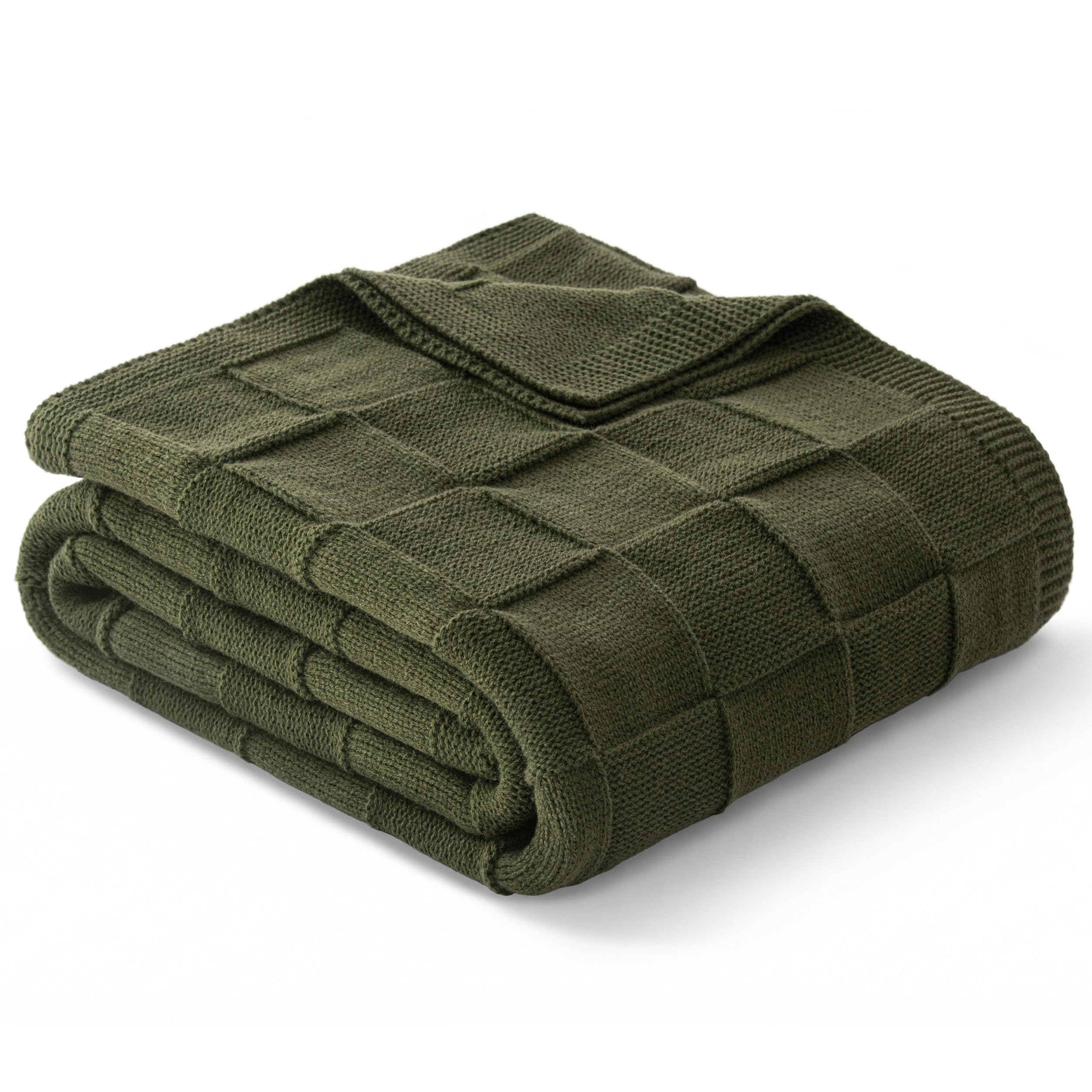 Whale Flotilla Knit Throw Blanket for Couch, Soft Fuzzy Decorative Knitted Blanket for Sofa Bed, Lightweight Cozy Warm Throws, 150x200 CM, Olive