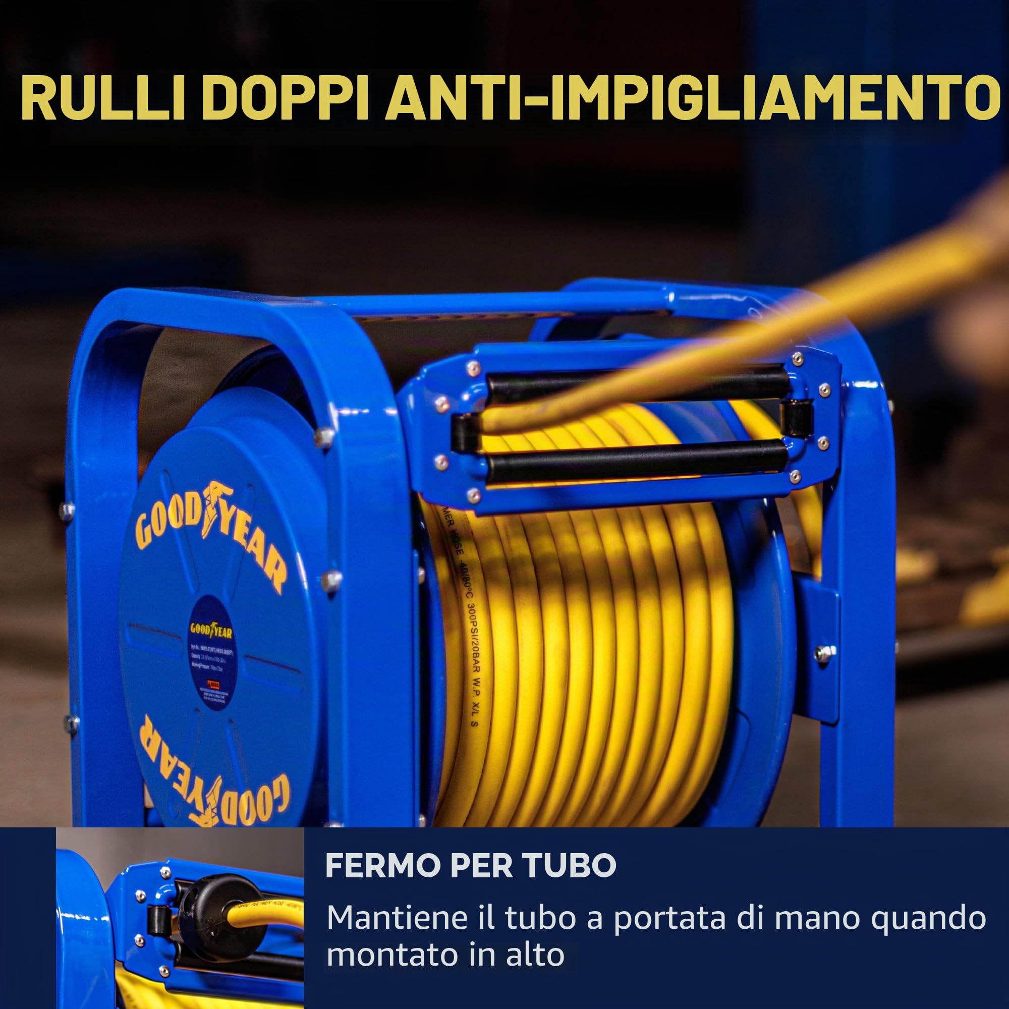 Goodyear elite heavy duty pro primavera driven acciaio retrattile rotolone (3/8 in. x 100 ft.), con 2 anni di garanzia