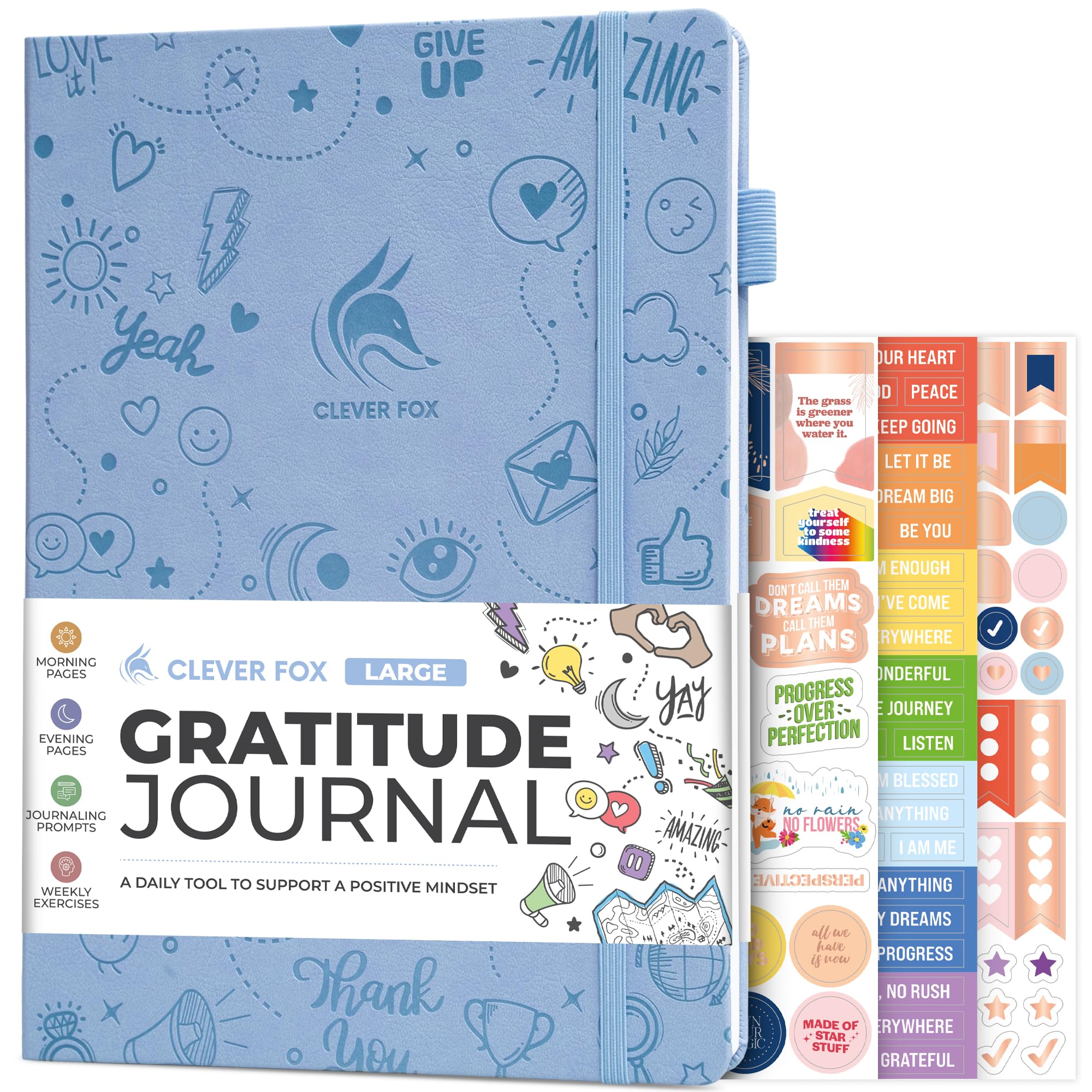 Clever Fox Gratitude Journal Large – Happiness, Positivity & Affirmation Journal – Inspirational Daily Notebook, 3 Months, 8.3x11” (Periwinkle)