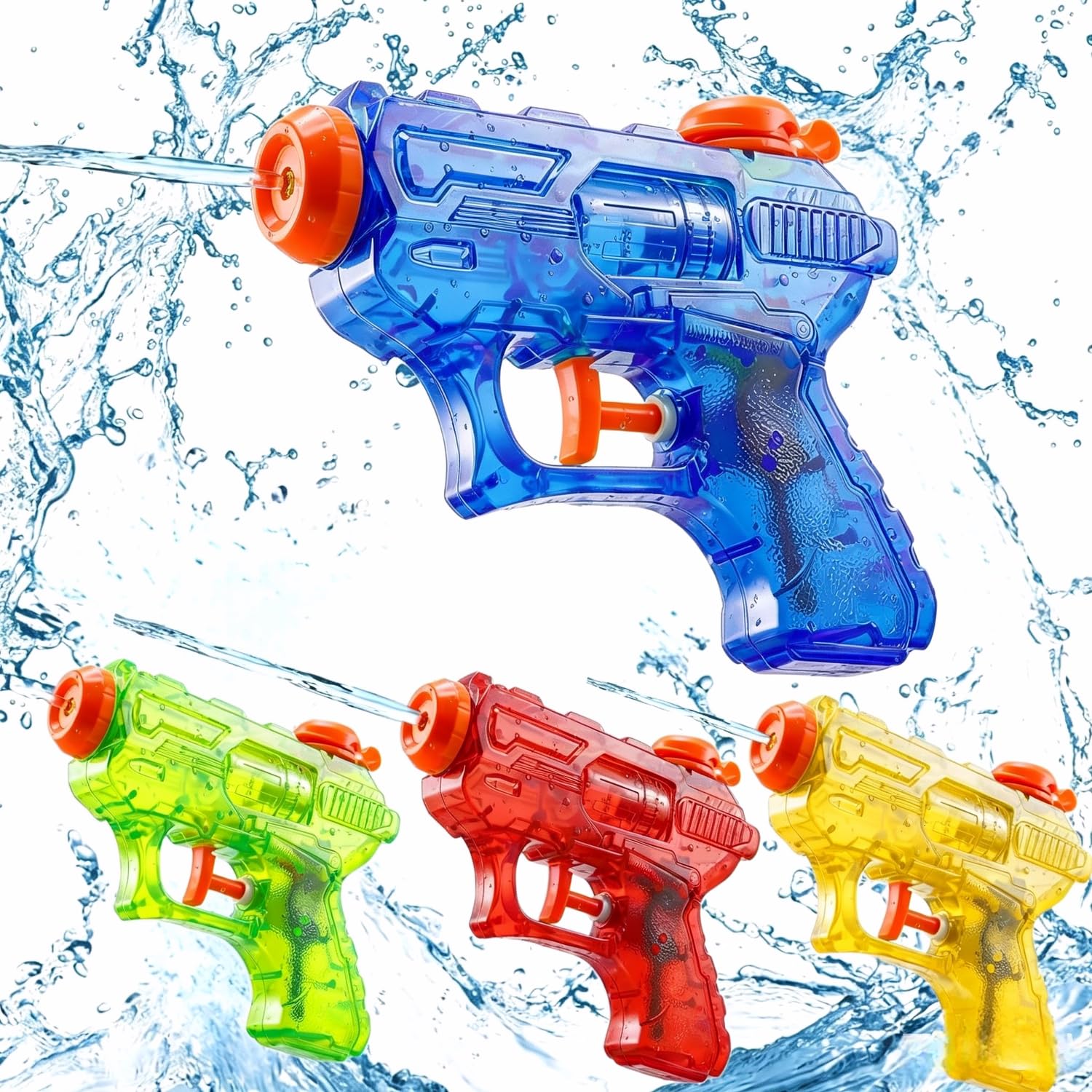 4 Pack Water Guns for Kids,Summer Party Squirt Gun with Trigger,Mini Water Blaster Soaker for Boys Girls,Long Range Water Pistol for Swimming Pool Beach Yard Outdoor Fighting Toy (Set-1)