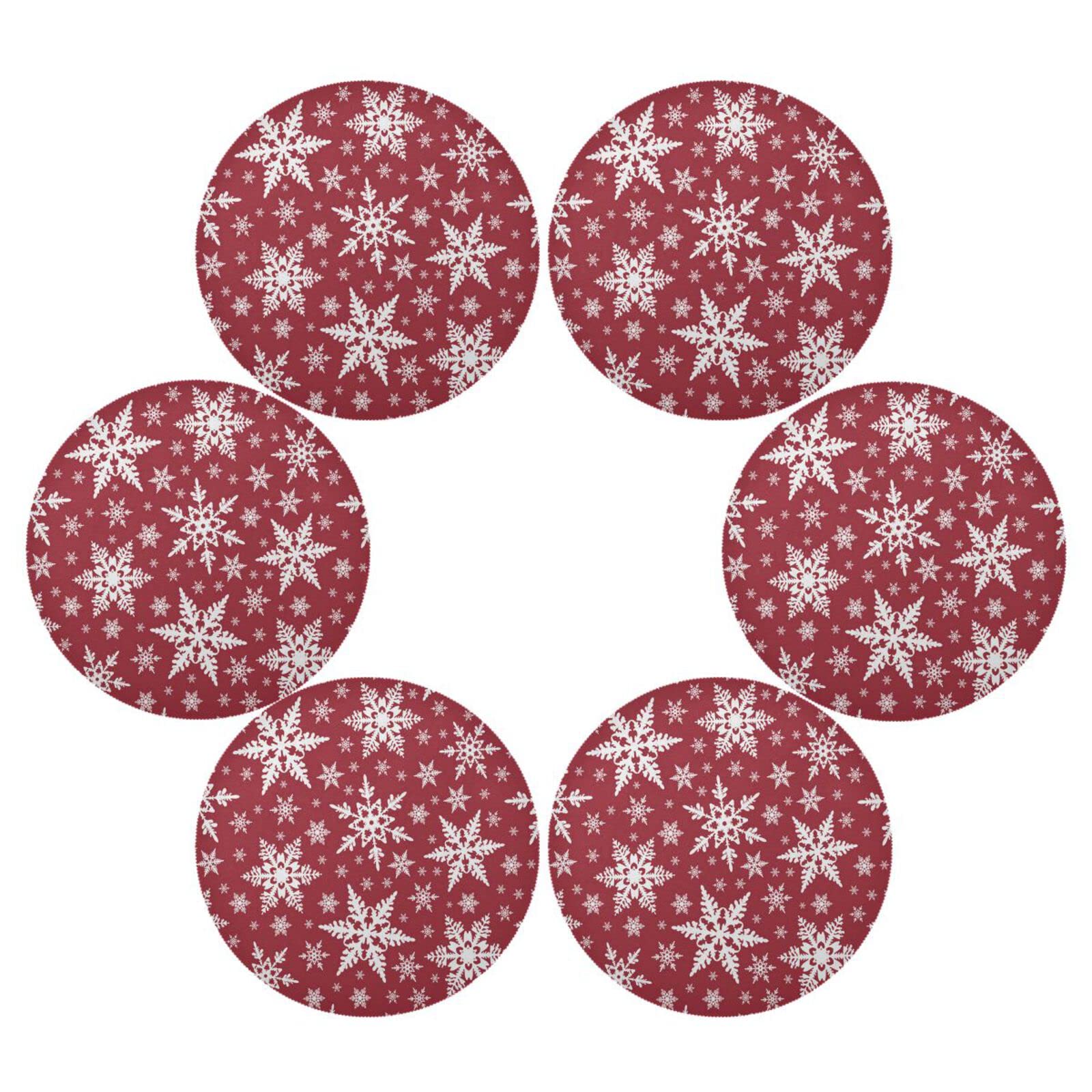 Lot de 6 sets de table ronds en forme de flocon de neige pour table de cuisine et salle à manger - Isolation thermique - Antidérapants et lavables