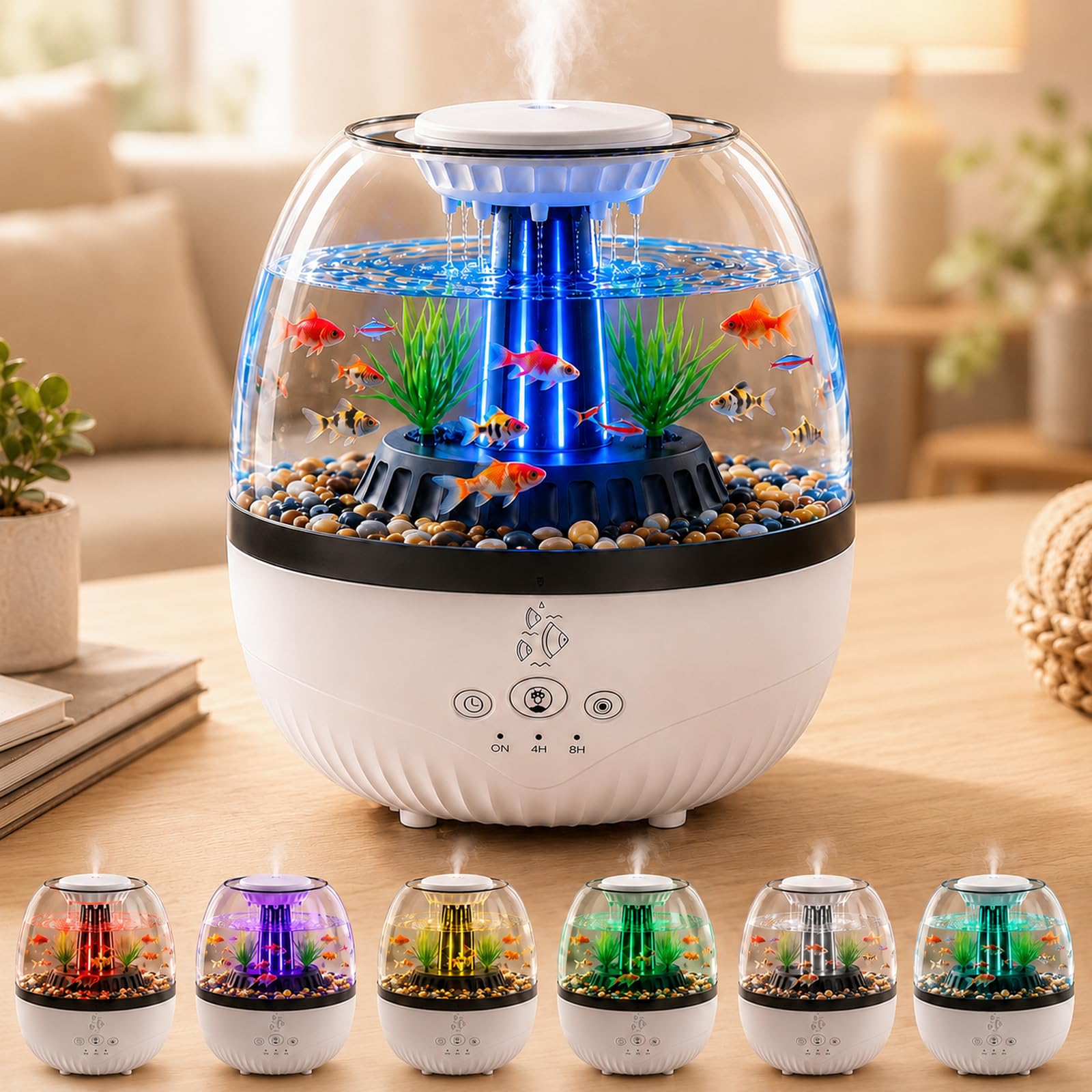 GartWerk Raindrop Humidifier Diffuser, 4-in-1 Rain Cloud Humidifier with Fish Tank, 350ml Essential Oil Diffuser with 7 Colorful Lights, Cool Mist Aroma Diffuser for Bedroom Home Office