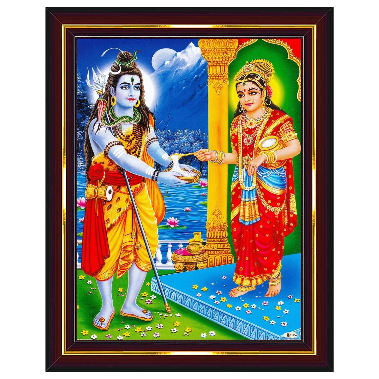 Pavan Photo Laminations Goddess Annapurna Devi Annapoorani Shiva Shiv Wall Painting Framed Home Decor (Wood,Matte,Brown,Small Size,6 x 8 Inch) B161S-image-39