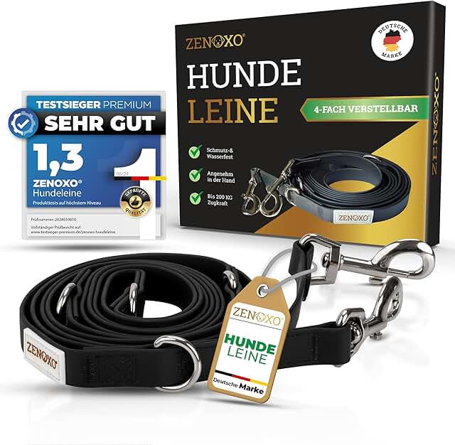 ZENOXO® [3m] Premium Hundeleine | Schmutz- & wasserfest - Für mittlere & große Hunde - 4-Fach verstellbare Laufleine & Umhängeleine product image