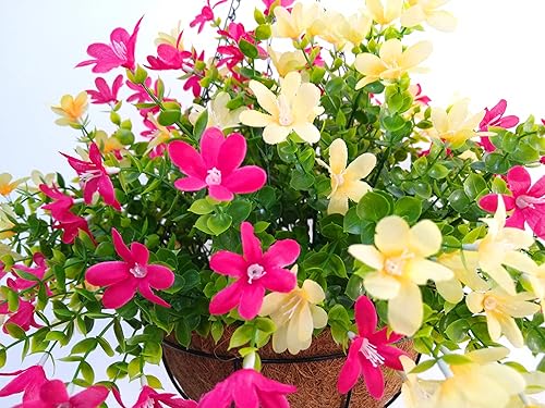 Miniatura 3 de Cesta colgante grande de 12 pulgadas para el hogar, boda, fiesta, porche, jardín, cadena, flores de seda, magnolias artificiales (rojo y amarillo)