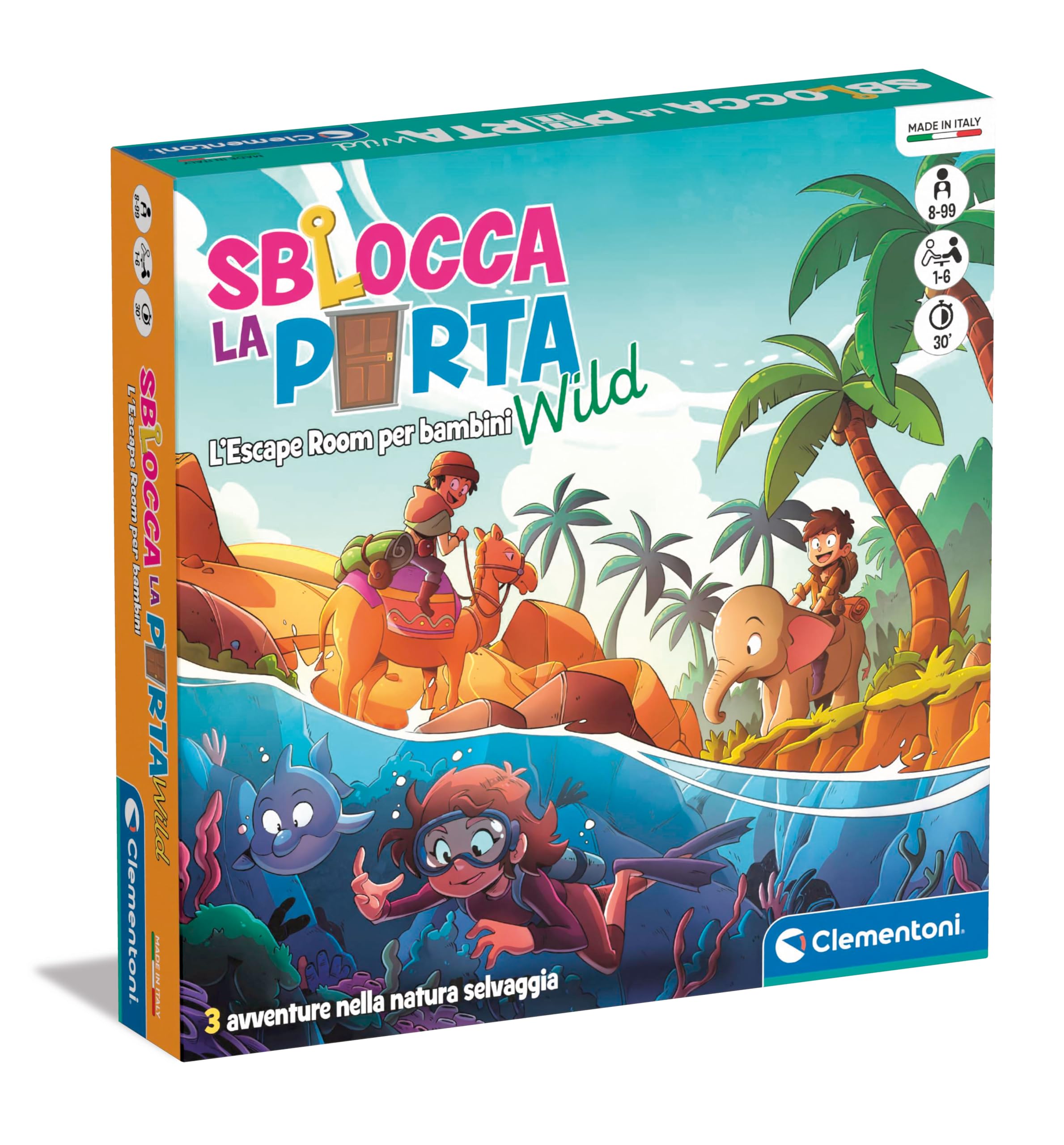 Clementoni - Gioco da Tavolo Adulti - Sblocca la Porta - Wild - Escape Room Bambini 8 Anni, Gioco di Logica con Enigmi da Risolvere, Divertimento per Adulti, 1-6 Giocatori, Made In Italy, 16813