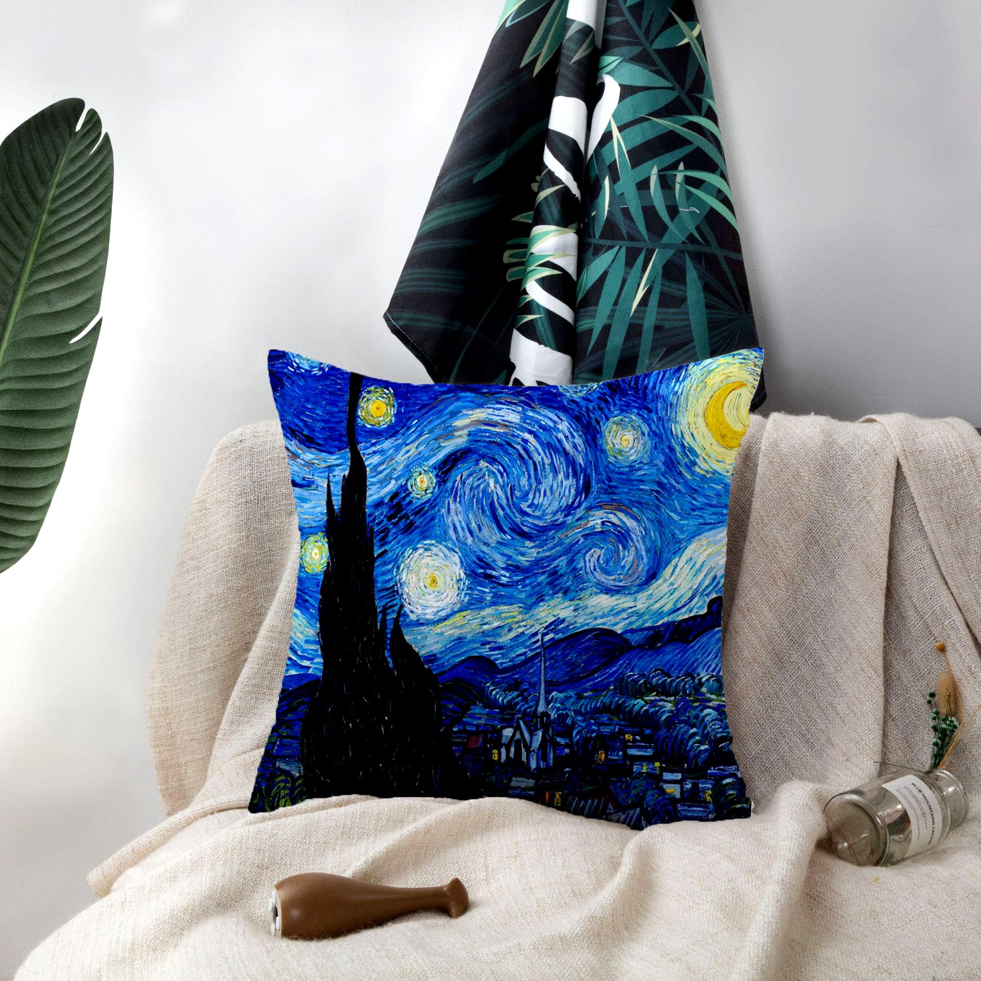 HUASHUZI Cushion Cover Starry Night Van Gogh Gifts Decorations Throw Pillow Case Decor Home for Livingroom Couch Sofa 18"x18"(45x45cm) - Image 4