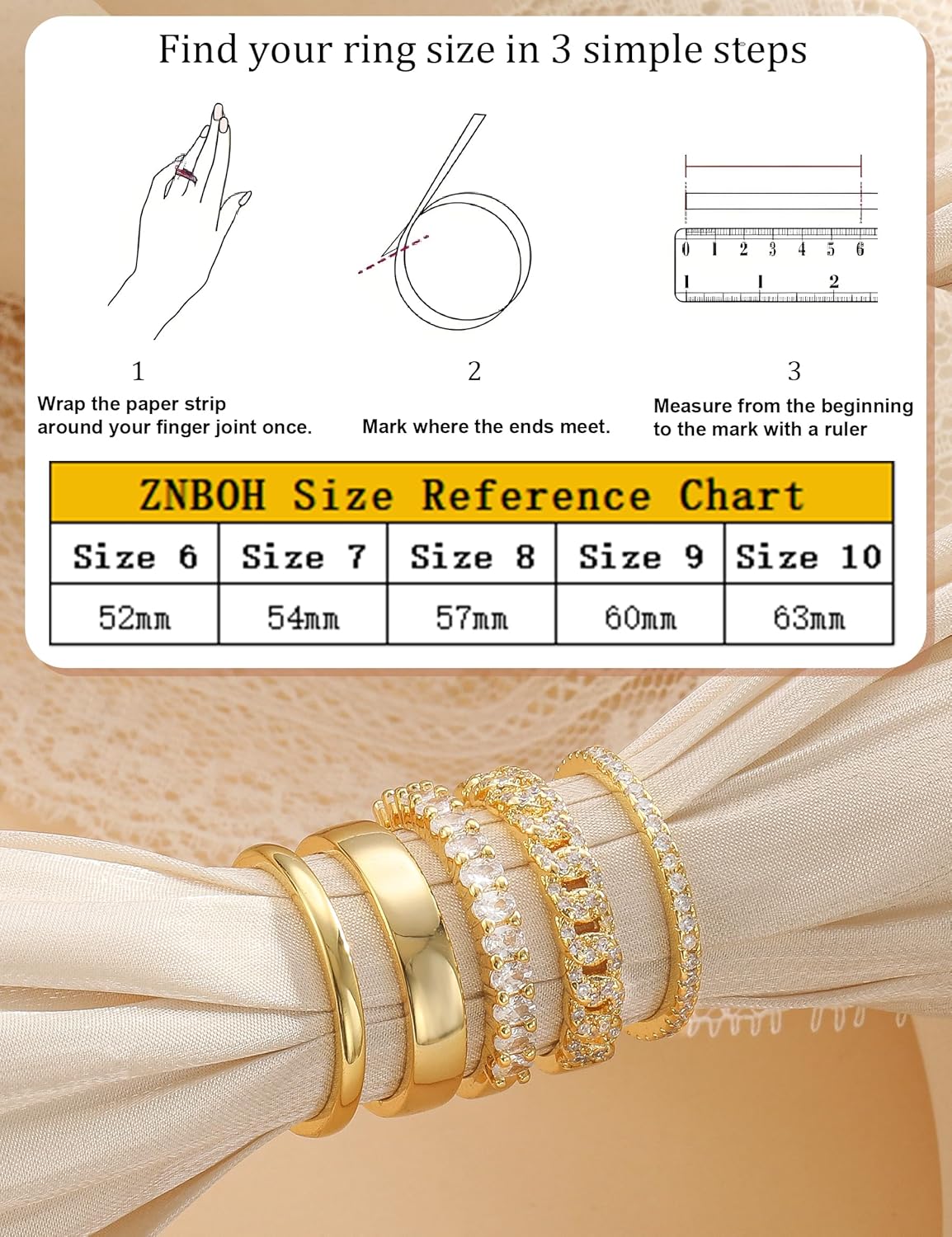 Stackable Gold Rings for Women Non Tarnish Wedding 14K Gold Plated Stacking Cubic Zirconia Thumb Ring Set Stack Engagement Eternity Dainty Bands Pinky Statement Promise Gold Jewelry Size 6-10 - Image 4