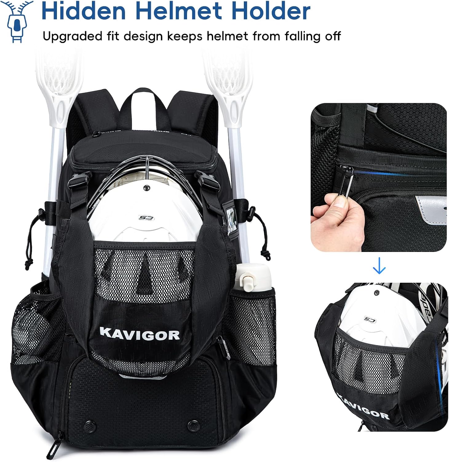 Lacrosse Bag for Kids and Youth, Lacrosse Backpack with Helmet Holder and Shoes Compartment, Waterproof Field Hockey Gears Bag for Boys & Girls - Image 2