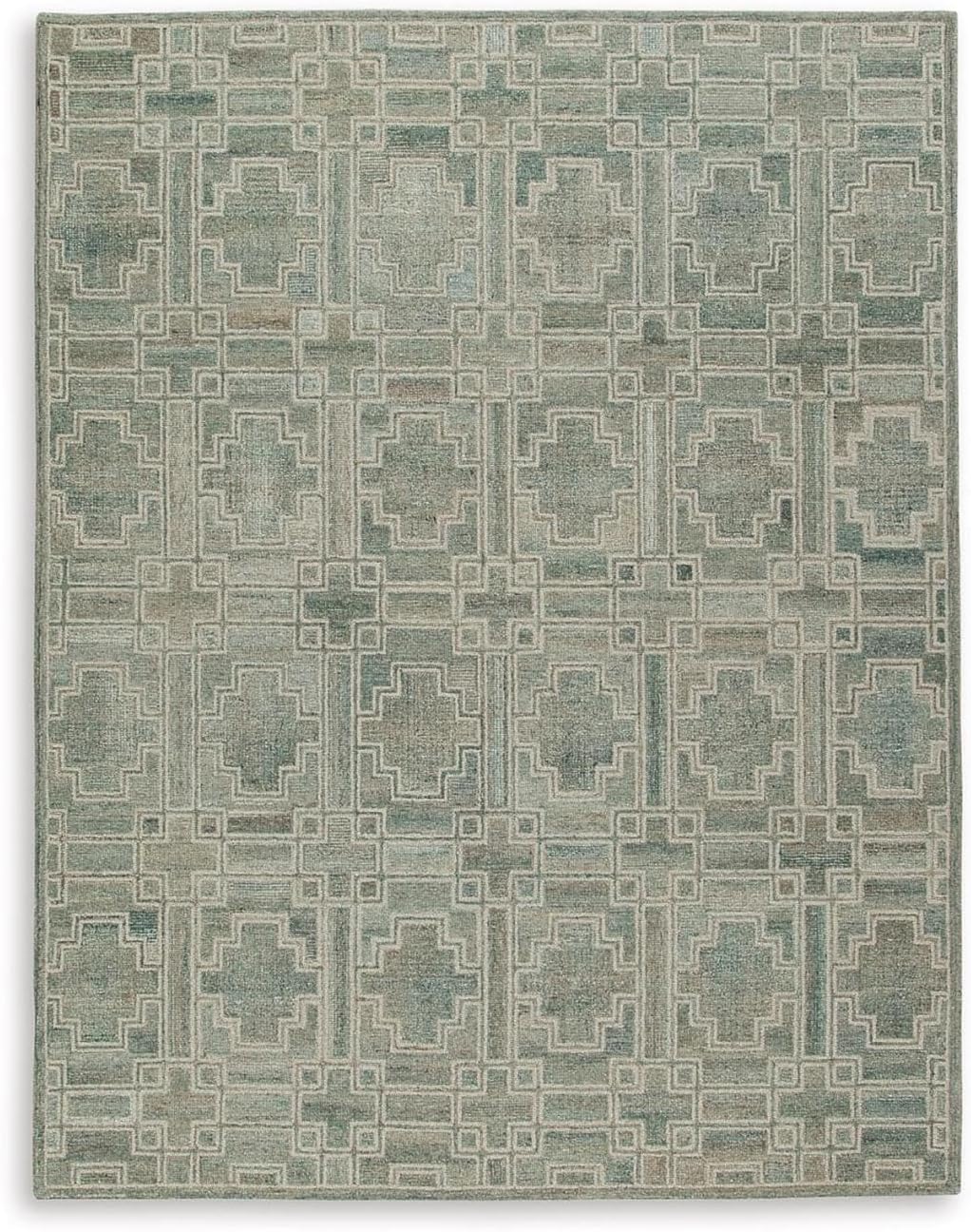 BOWERY HILL Contemporary Wool and Polyester Green & Ivory 8x10 Rug