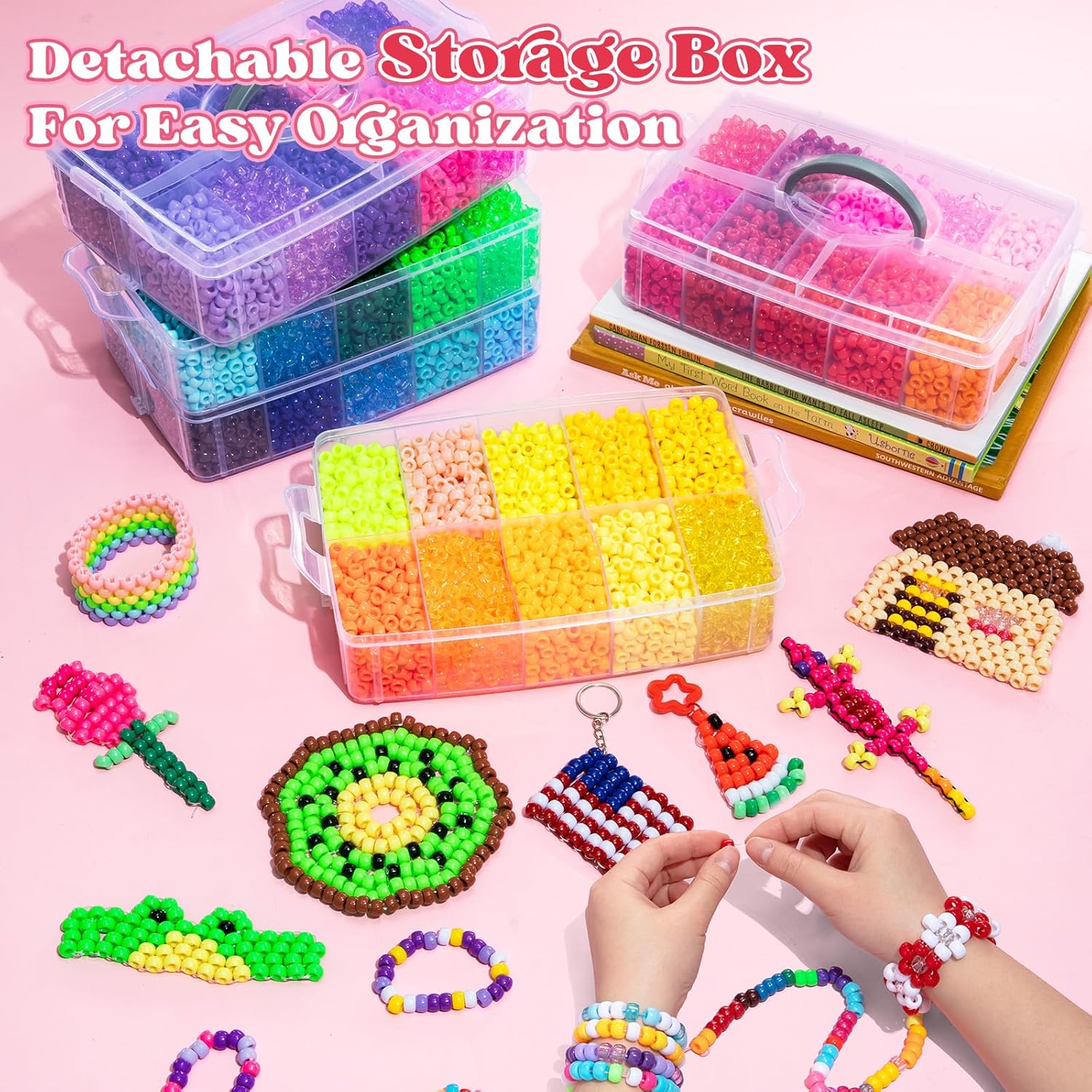 Umikk 15,000 Pony Beads Bulk, 50 Colors 6x9mm Plastic Kandi Beads for Bracelets Making Hair Braiding Jewelry Crafts Christmas Gifts (Shockproof Package)