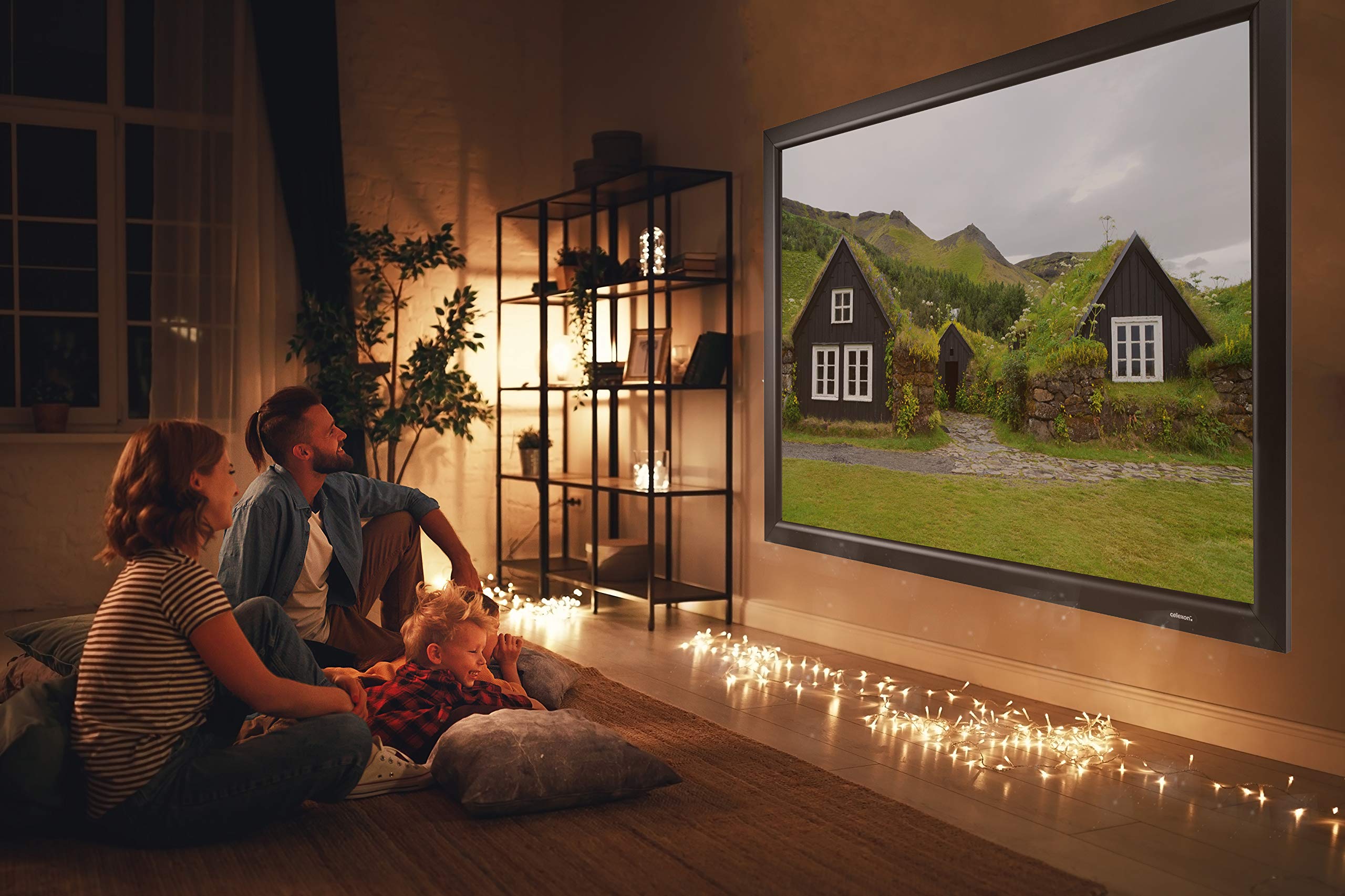 celexon HomeCinema Rahmen-Leinwand 70" | 160x90 cm 16:9 | langlebige 4K, Full-HD Beamer-Projektions-Leinwand mit top Planlage für Ihr Büro oder Heimkino | Aluminium-Frame zur Wandmontage