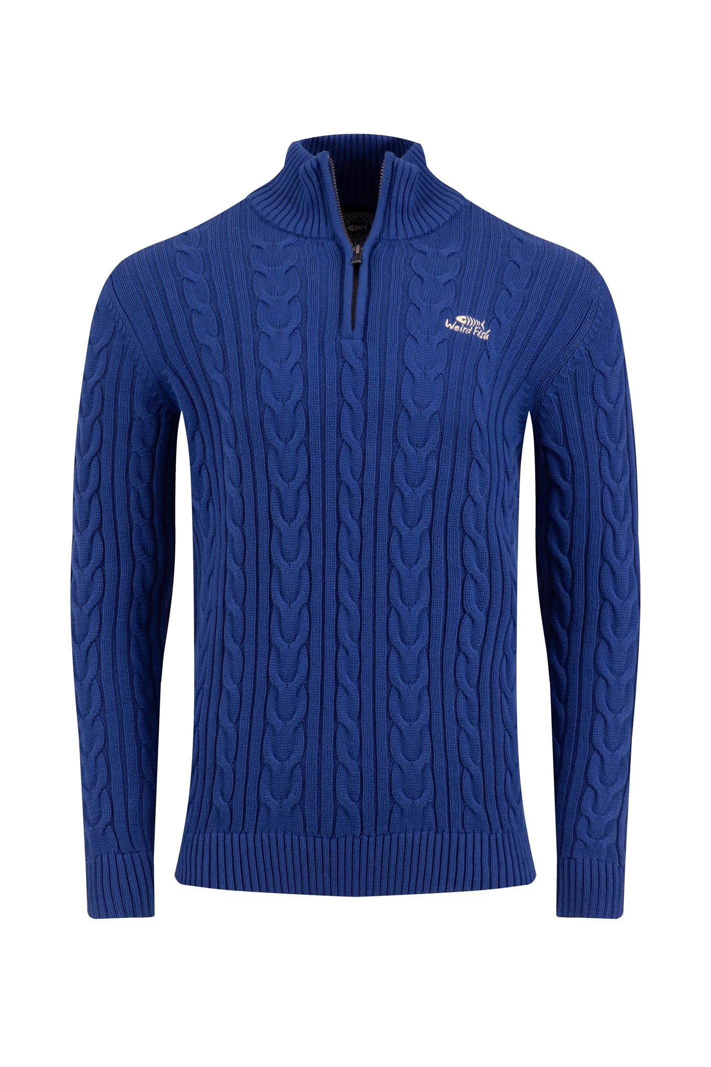 Weird Fish Men's Jumper - 1/4 Zip Cable Knit - Blue - S