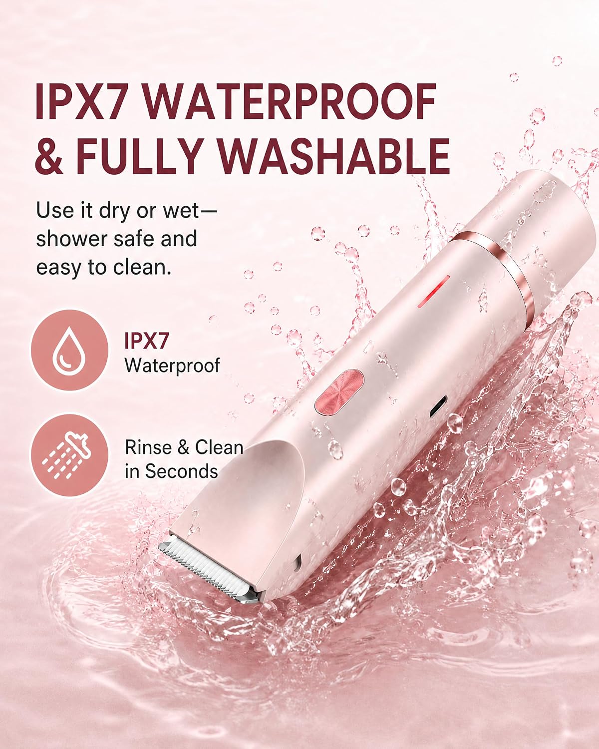 2-in1- Bikini Trimmer for Women, Waterproof Painless Electric Razor with Dual Heads, IPX7 Shower & Travel Bikini Shaver, USB-C Rechargeable, for Bikini Line, Legs, Face & Underarms