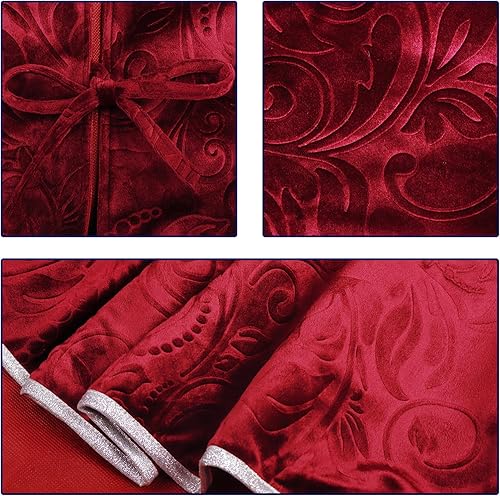 Miniatura 4 de Falda de árbol de Navidad 36 pulgadas de terciopelo de lujo de terciopelo de lujo con patrón floral en relieve, decoraciones navideñas de árbol de