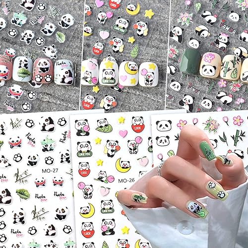 Miniatura 1 de Calcomanías de arte de uñas de panda lindo 5D en relieve con diseño de animales de dibujos animados, calcomanías de uñas autoadhesivas, suministros