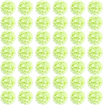 Auihiay 64 PCS Full Hydrangea Flowers, Silk Hydrangea Artificial Flowers Heads with Stems, Artificial Flowers for Wedding, Garden, Baby Shower, Party, Outdoor Indoor Decoration Light Green