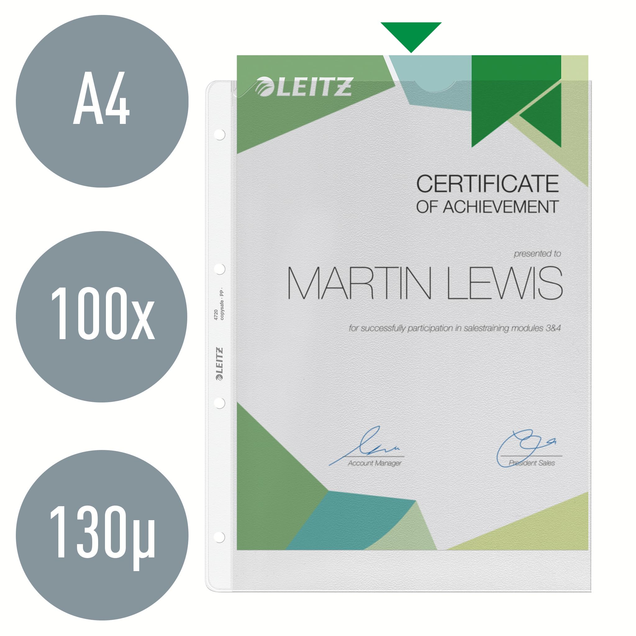 Esselte Leitz Prospekthülle Extrastark, A4, PP, genarbt, dokumentenecht, farblos, 47200003, transparent