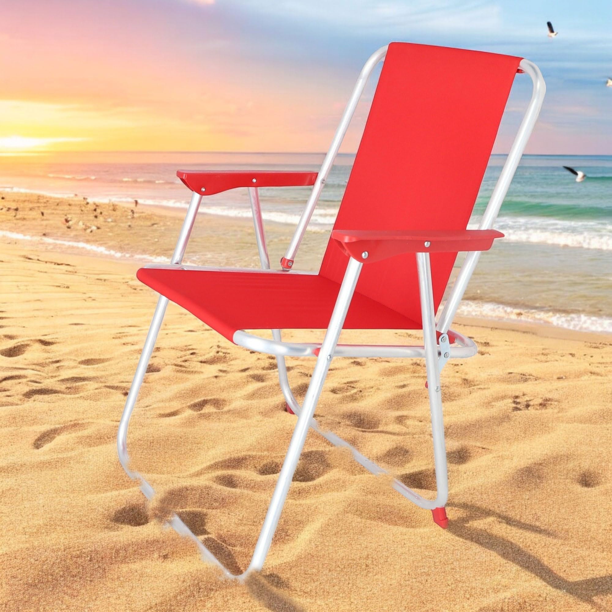 Well Home MOBILIARIO & DECORACIÓN Juego de 2 Sillas de Playa metálica Plegable de Color Rojo 44x44x74cm