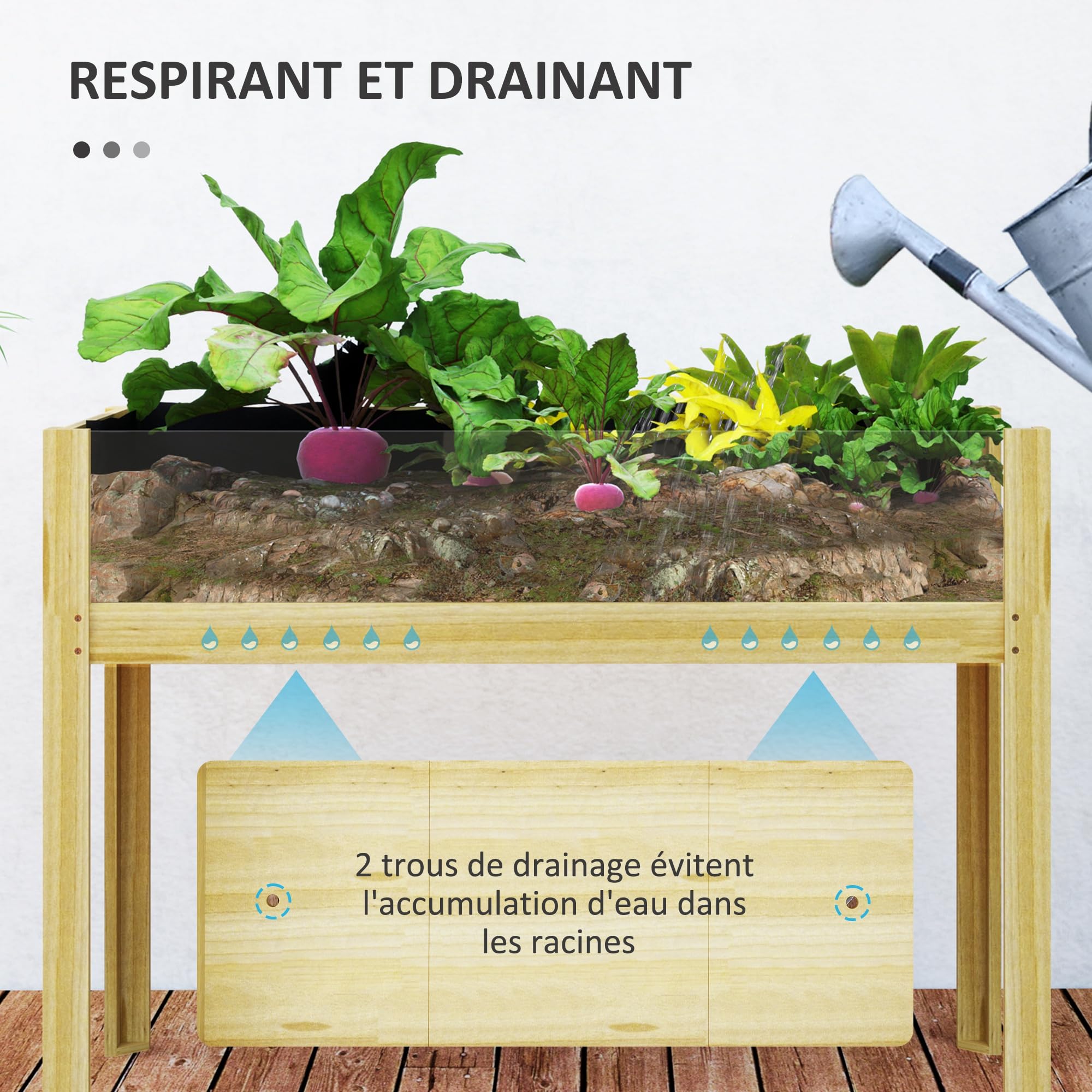 Outsunny Jardinière sur Pieds, carré Potager de Jardin sur Pieds avec Panneaux en Acrylique et Trous de Drainage, Potager surélevé en Bois pour Fleurs, Herbes, légumes, 110 x 50 x 80 cm, Bois Naturel