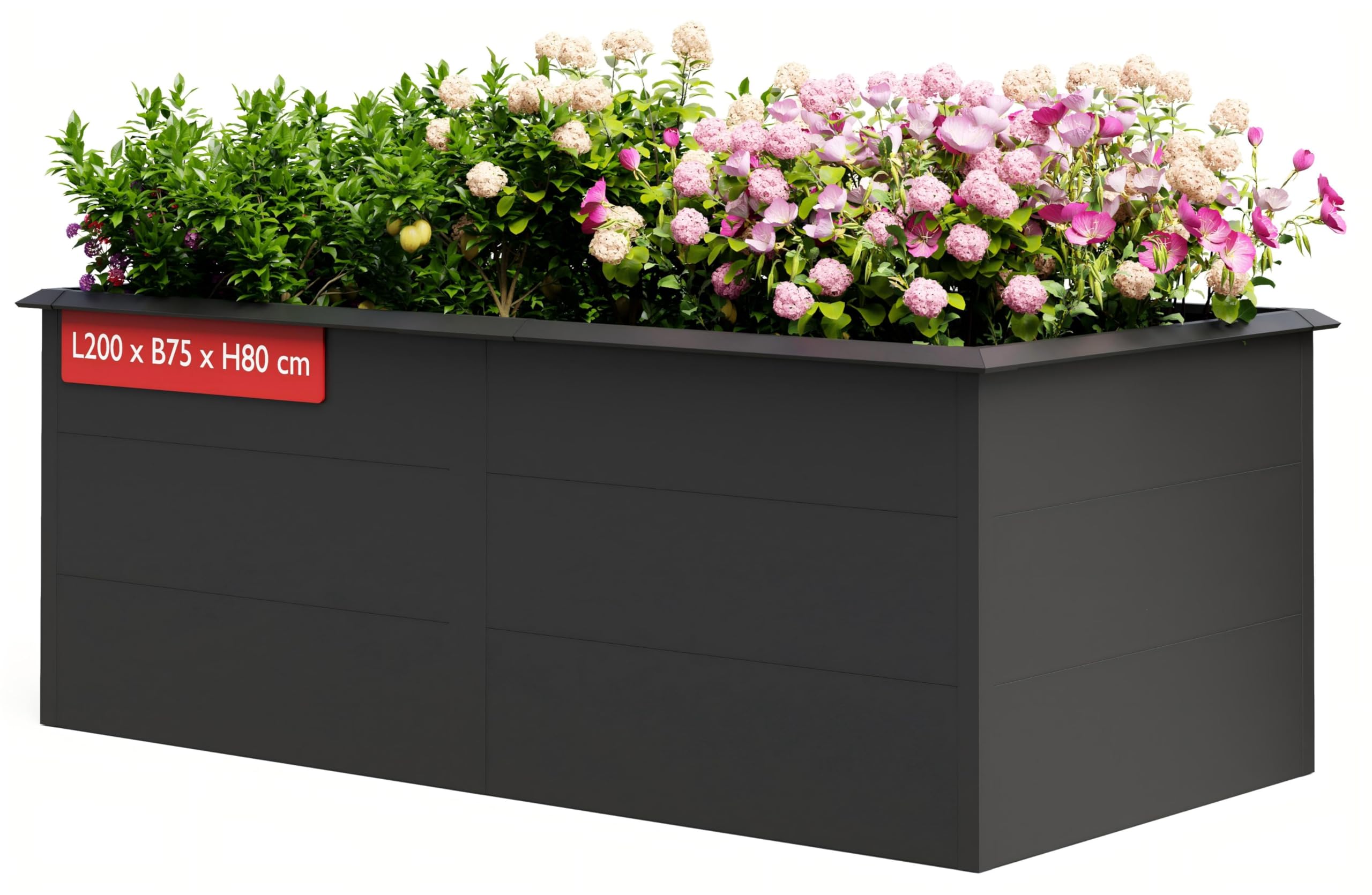 UDPATIO Hochbeet Metall XXL 200x100x77 cm, Stabiles Hochbeete-Kit mit verstärkten Innenstreben – Wetterfestes Gartenbeet mit offener Bodenstruktur, Gemüsebeet & Blumenbeet für Garten, Anthrazit