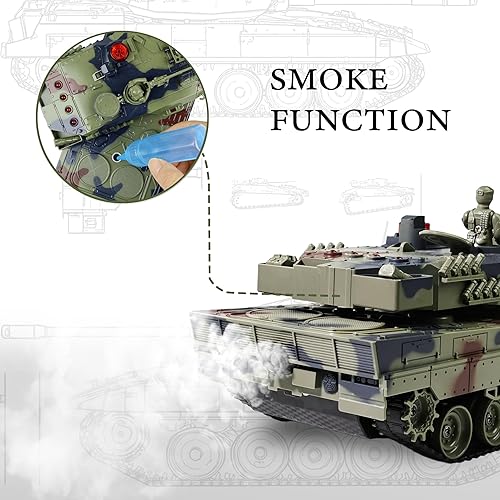 Miniatura 3 de KAIM Tanque RC 1/24, tanque de control remoto para niños con humo, luces y sonidos, modelo de ejército Ger Leopard II de 2.4 GHz, juguetes militares