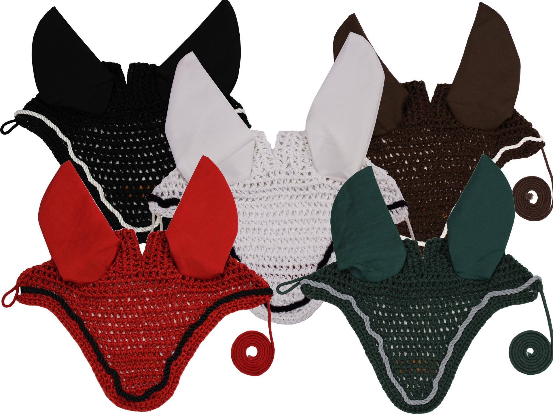 Paris Tack Crochet Horse Fly Veil Ear Bonnet with Forelock Opening