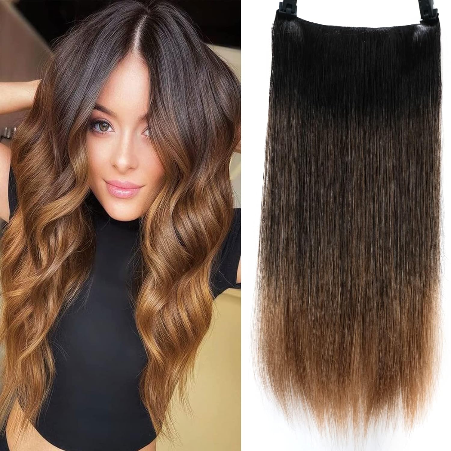 Straight Hair Extension Invisible Wire Hair Extensions With Adjustable Size and