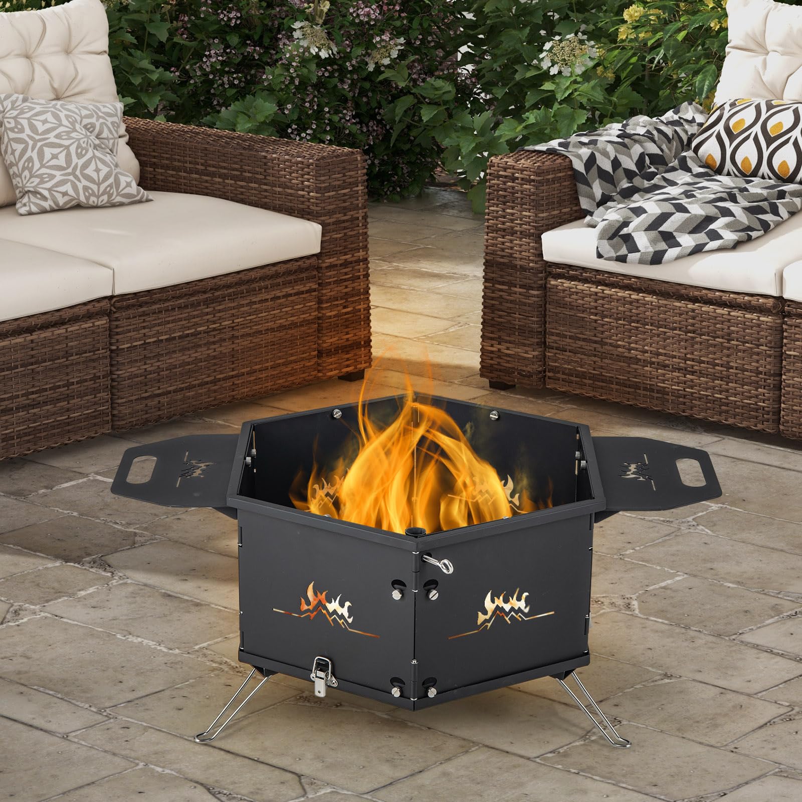 KOMFOTTEU Barbacoa de Carbón Grande 2 en 1 con Parrilla Giratoria 360° | Barbacoa de Camping de Acero al Carbono, 77 x 74 x 38 cm, Negro