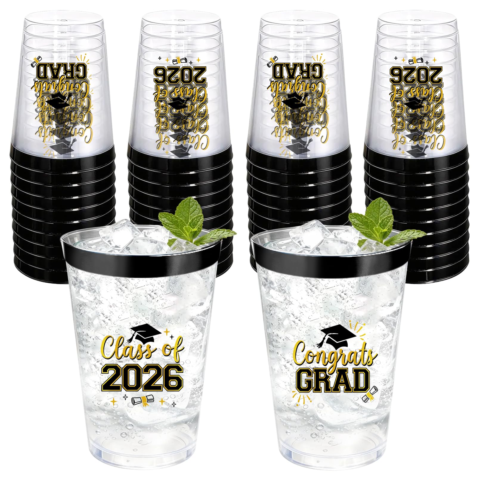 Photo 1 of ****MISSING CUPS****Graduation Cups 2026 Plastic Cups Disposable 12 Oz, 50 PCS Class of 2026 Decoration Cups Black and Gold Congrats Grad Party Cups, Elegant Drinkware for Grad Festivities Graduation Party Favors