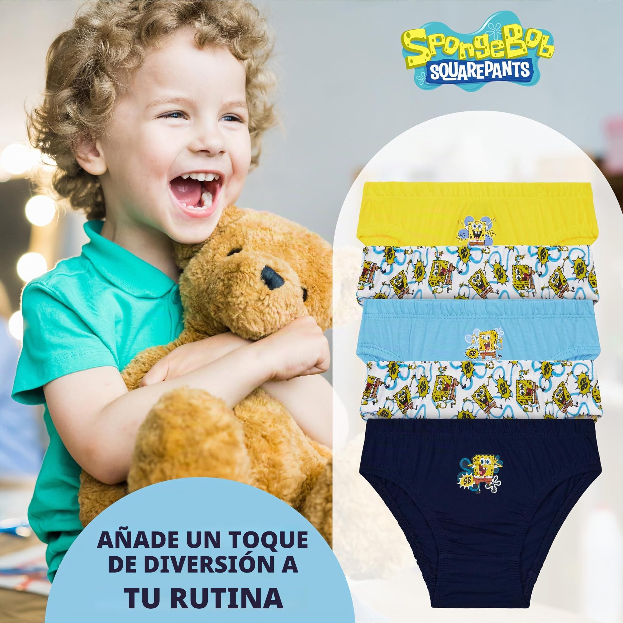 SpongeBob Squarepants Bob Esplonja Transpirables Calzoncillos de 100% Algodón para Niño - Paquete de 5