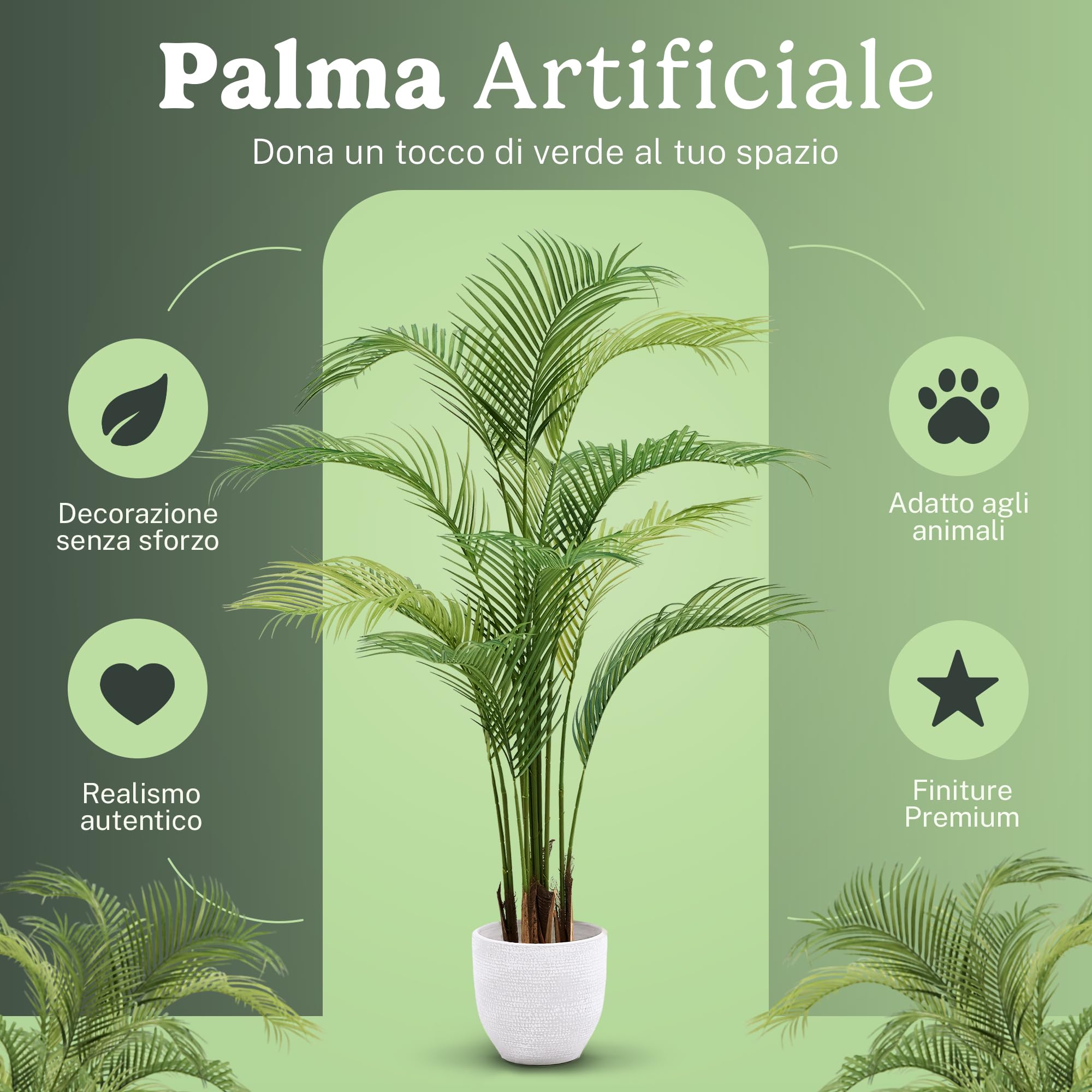 Maia Shop Palma Areca 120 cm - Pianta Artificiale da Interno | Pianta Artificiale Alta con Foglie Realistiche per Casa Soggiorno Ingresso Ufficio - Vaso Nero Incluso