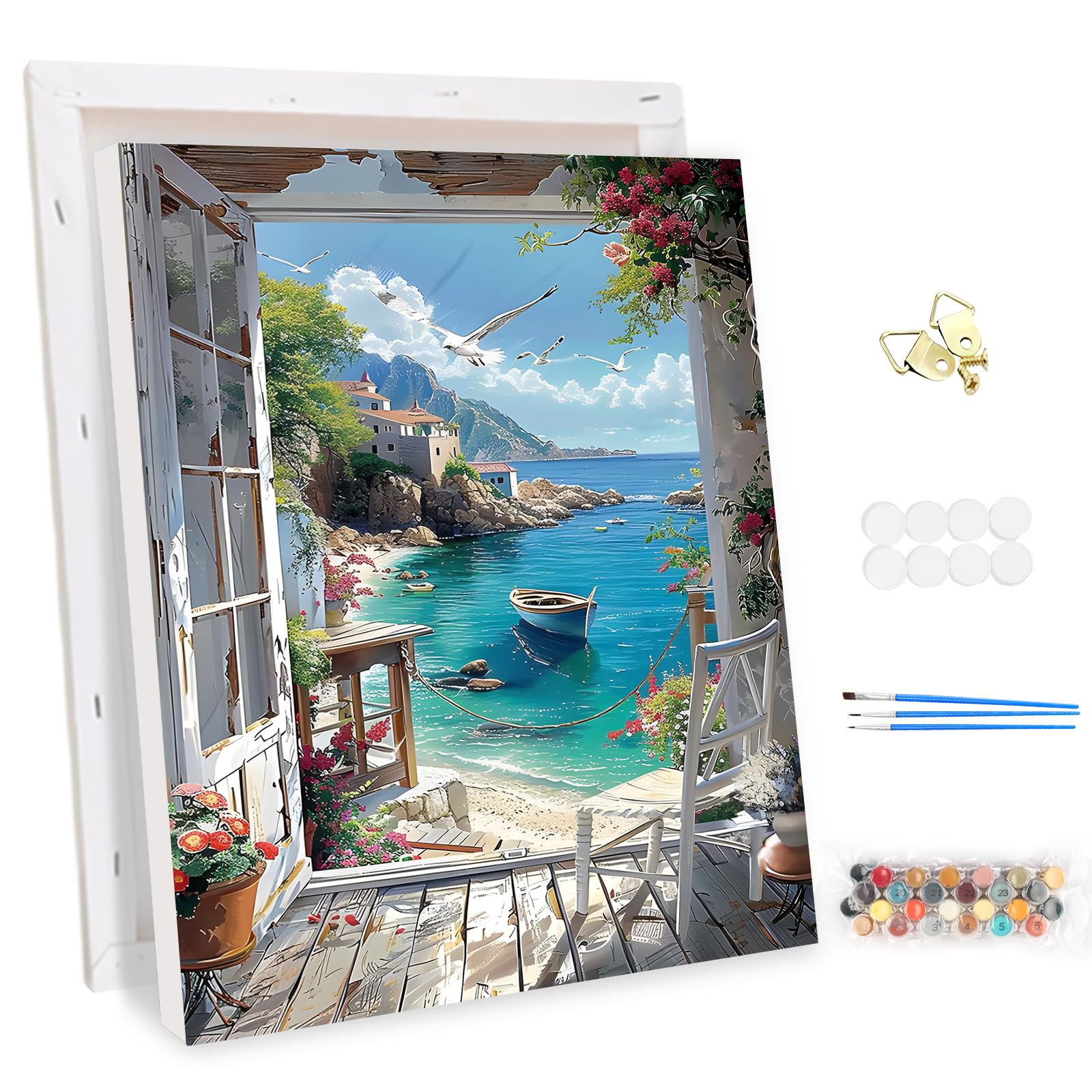MEIYUDA Pintar por Numeros Adultos con Marco Paisaje, DIY Cuadro al óleo con Números para Barco, Kit de Pintura al óleo Digital para Adultos de Lienzo, Decoración para el Hogar 30x40cm