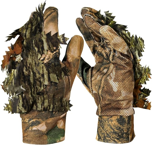 GUGULUZA 3D Leaf Camo Gloves, Camouflage Hunting Gloves