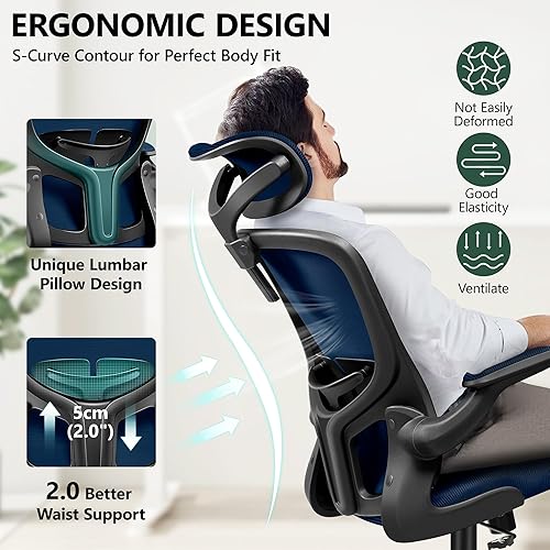 Miniatura 7 de FelixKing Silla ergonómica de escritorio de oficina con reposacabezas, ruedas, soporte lumbar ajustable y altura, silla de tareas cómoda giratoria