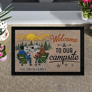 Personalized Camping Entry Doormat with Custom Family Name – “Life is Better When You’re Camping” RV Floor Mat for Trailer, Cabin or Motorhome Doorway – Gift Idea for Outdoor Travel Lovers