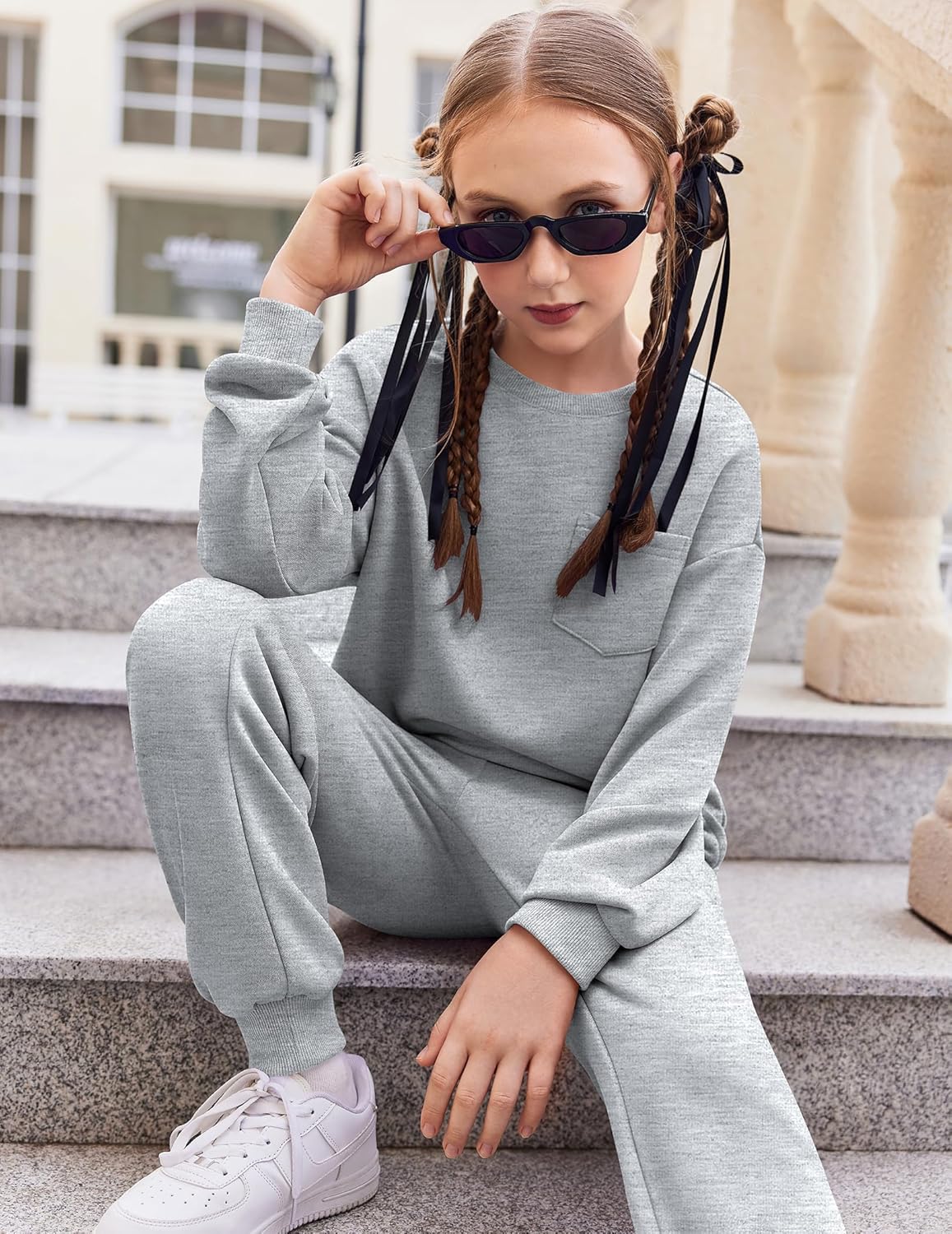 Arshiner Girls Clothes 2 Piece Fashion Fall Outfits Oversize Pullover Sweatshirt and Sweatpant Sweatsuit Sets with Pockets - Image 2