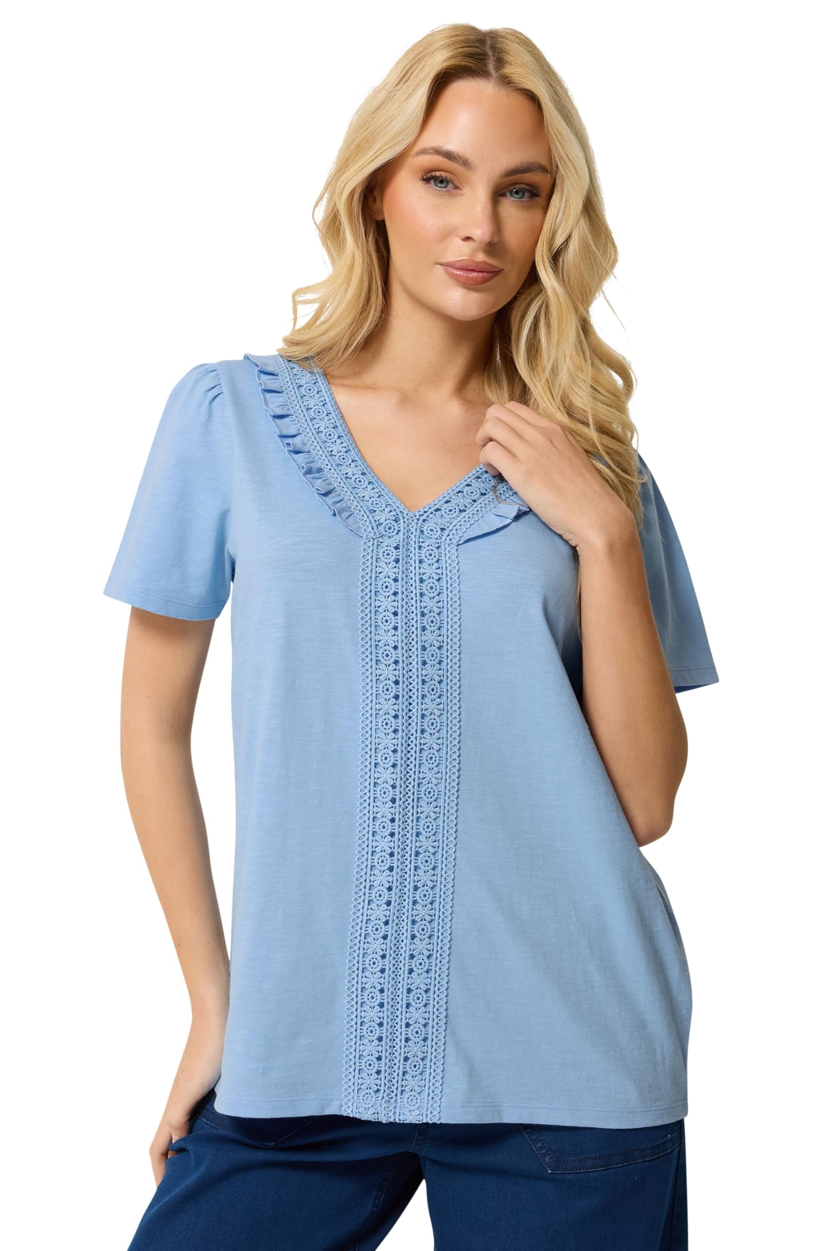 M&Co Women's Frill Cotton Blouse in Baby Blue | Size: 18