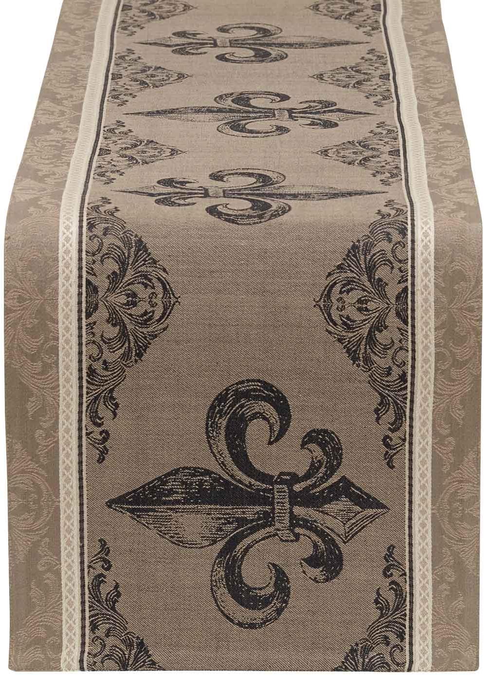 French Style Tabletop Kitchen Collection, Table Runner, 14x72, Fleur de Lis Stripe