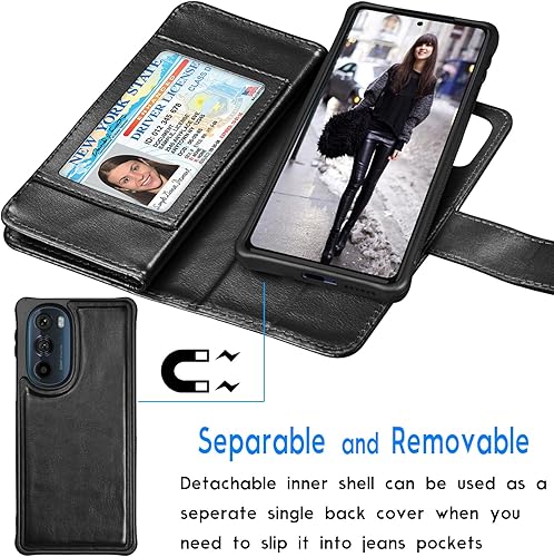 Miniatura 3 de Tekcoo Funda tipo cartera para Motorola Edge+ 2022  Moto Edge Plus 5G UW 2022  Edge 30 Pro  X30  XT2201 Funda de piel sintética para tarjetas de