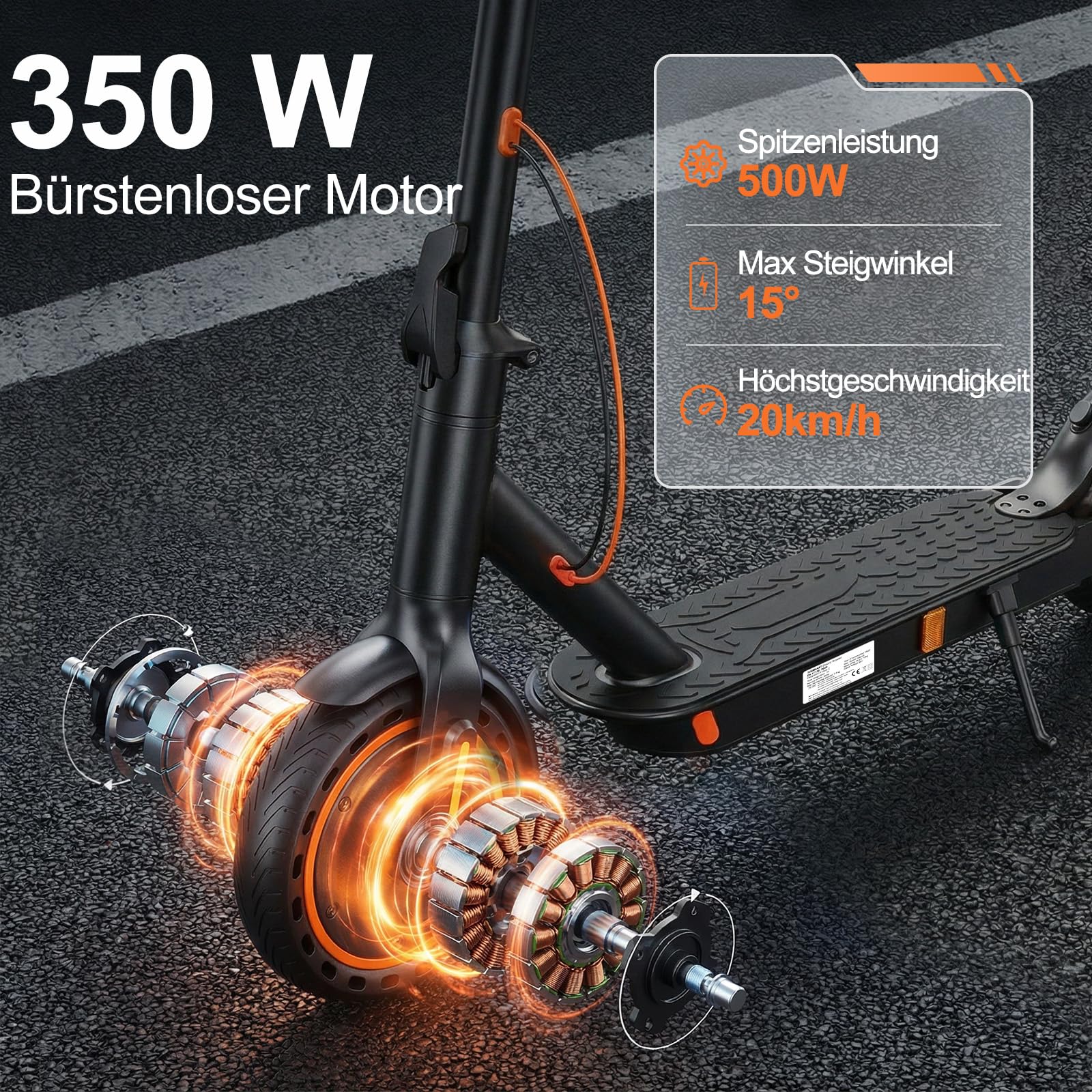 TODIMART E Scooter mit Straßenzulassung T-Serie mit APP, 30-35km Reichweite, 350W Motor, 8,5 Zoll Wabenreifen, Duales Bremssystem E Roller für Erwachsene