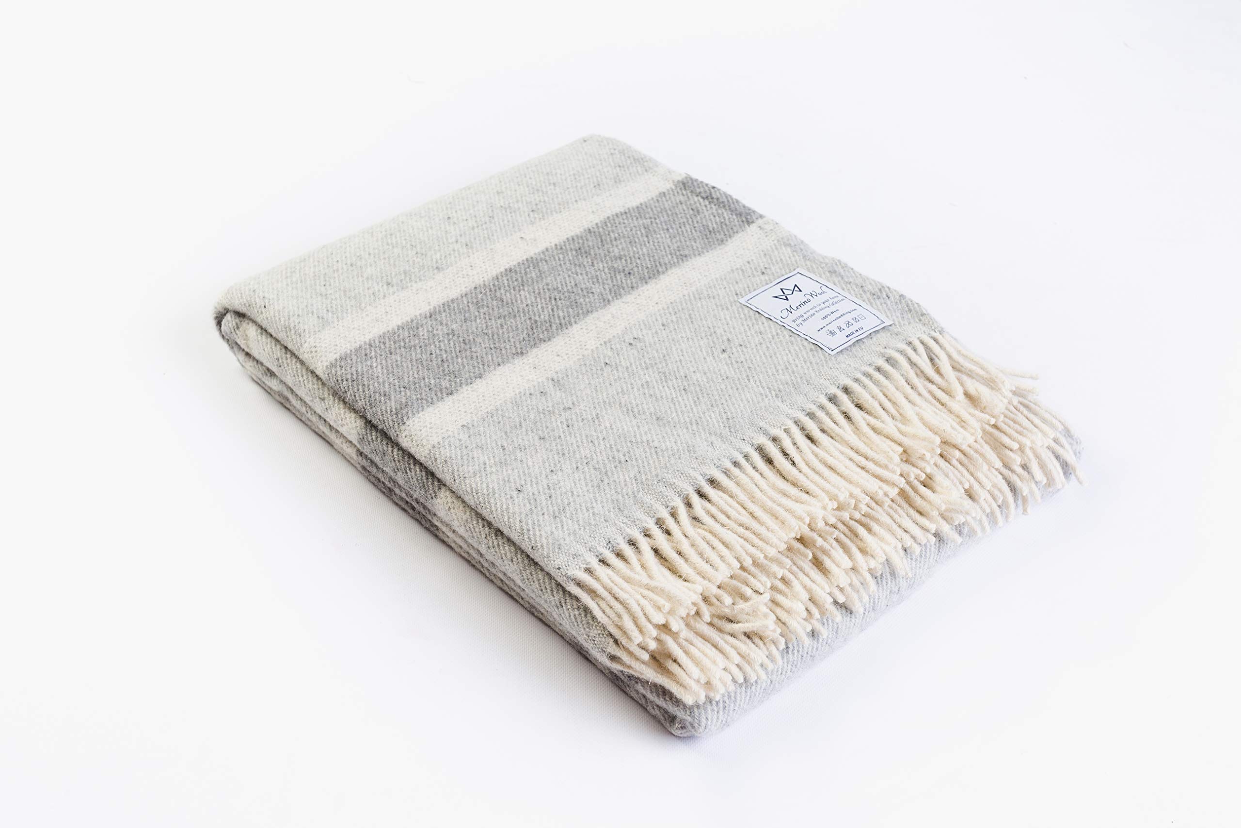 Merino Wool Bedding Blanket Throw 160 x 200 cm Plaid Double Size Luxury WARM NEW tartan Sofa throw (GREY & ECRU)