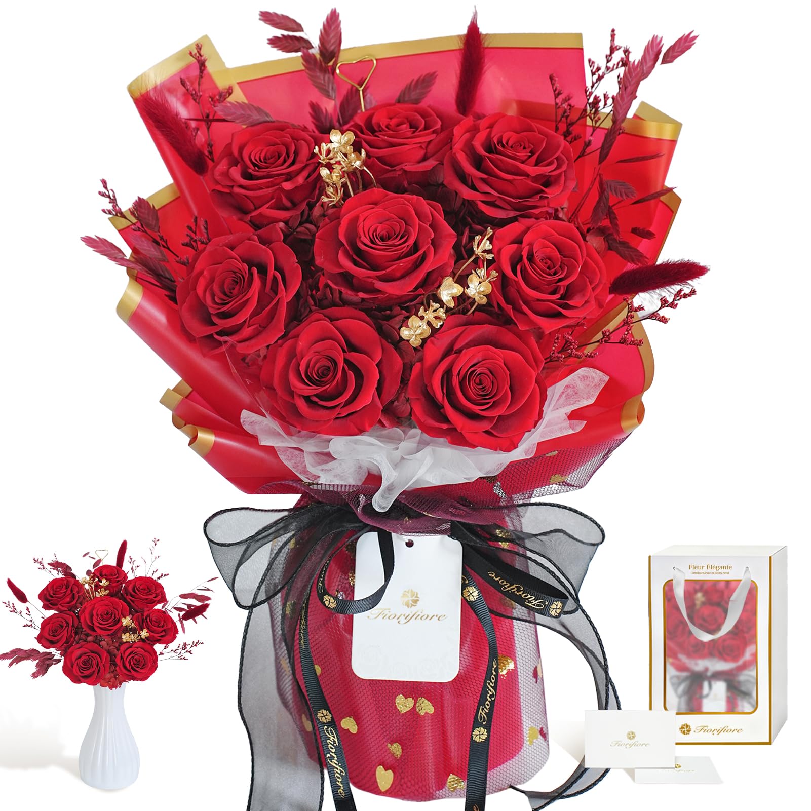 Amazon｜Fiorifiore 母の日 プリザーブドフラワー ブーケ 8輪 赤 薔薇